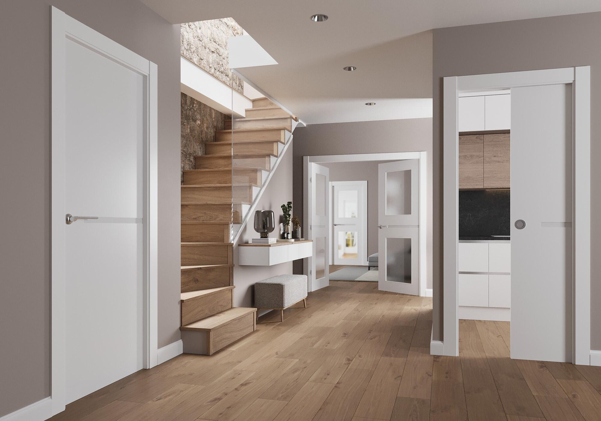 Puerta de interior abatible con fijo cristal maciza lacada Line Denver blanco apertura izquierda cerco de 9x3 anchura 115cm - 2