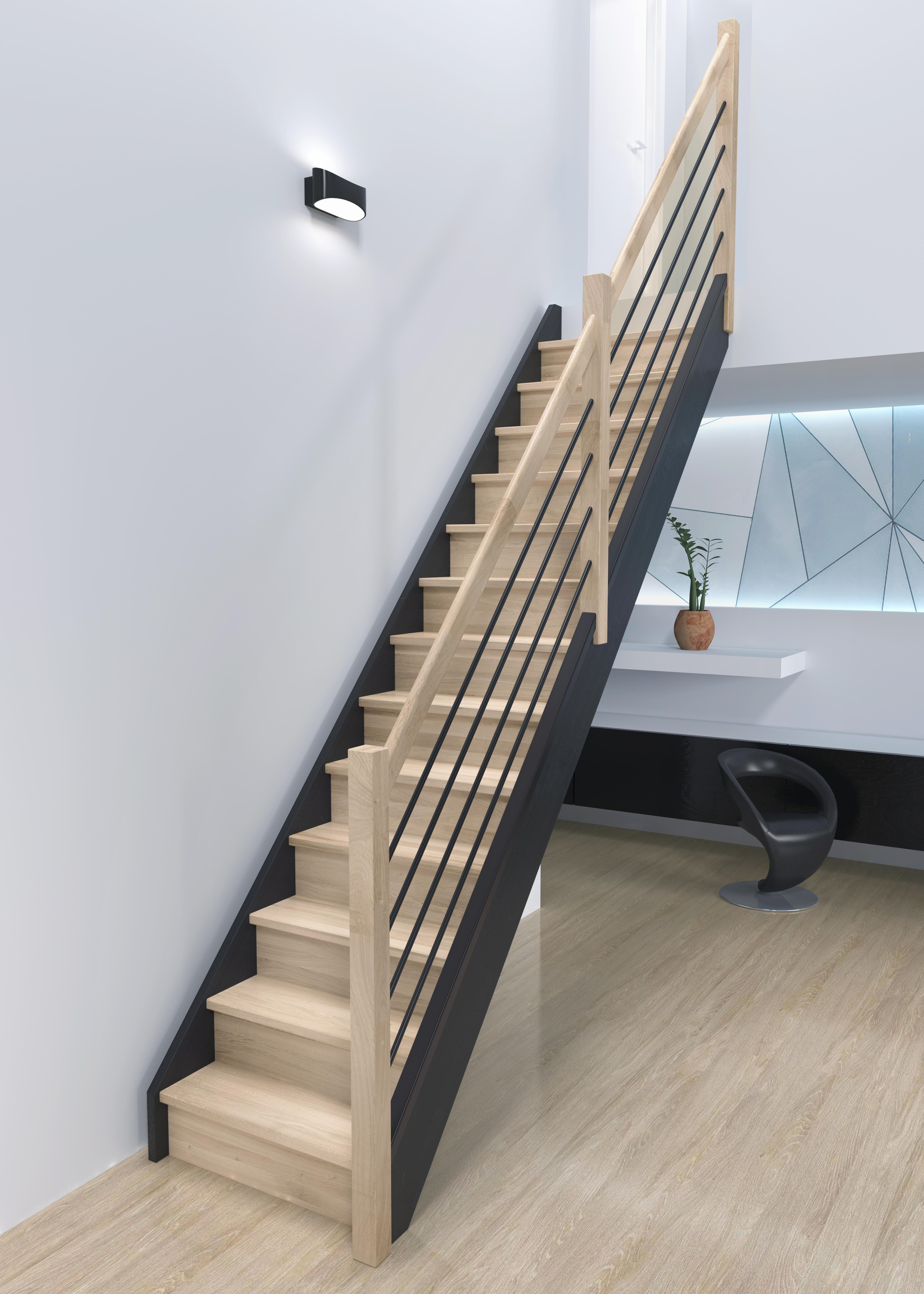 Escalera recta liverpool uso interior con barandilla de aluminio