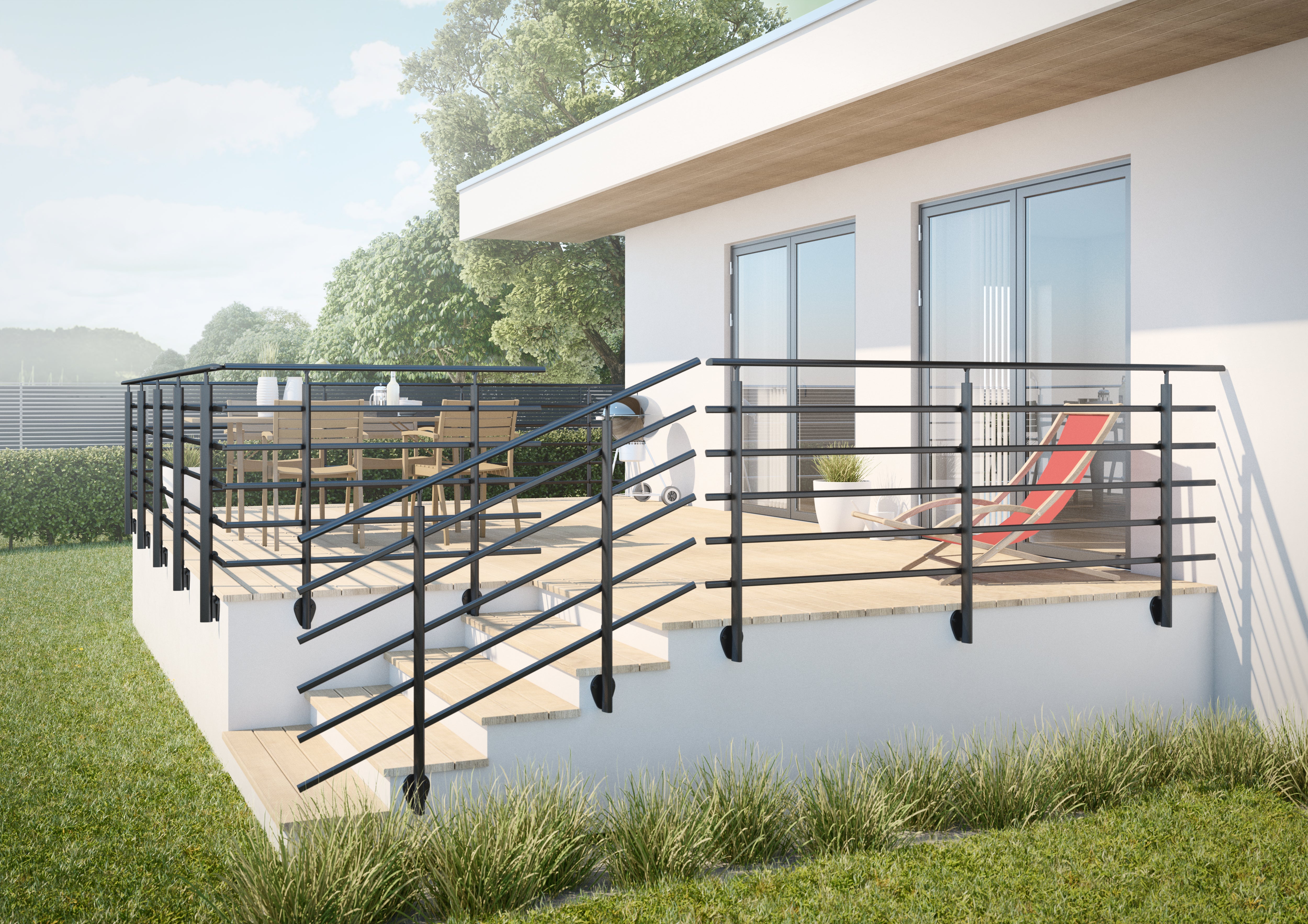 Kit barandilla interior/exterior pure black alum negro fijación lateral 150cm