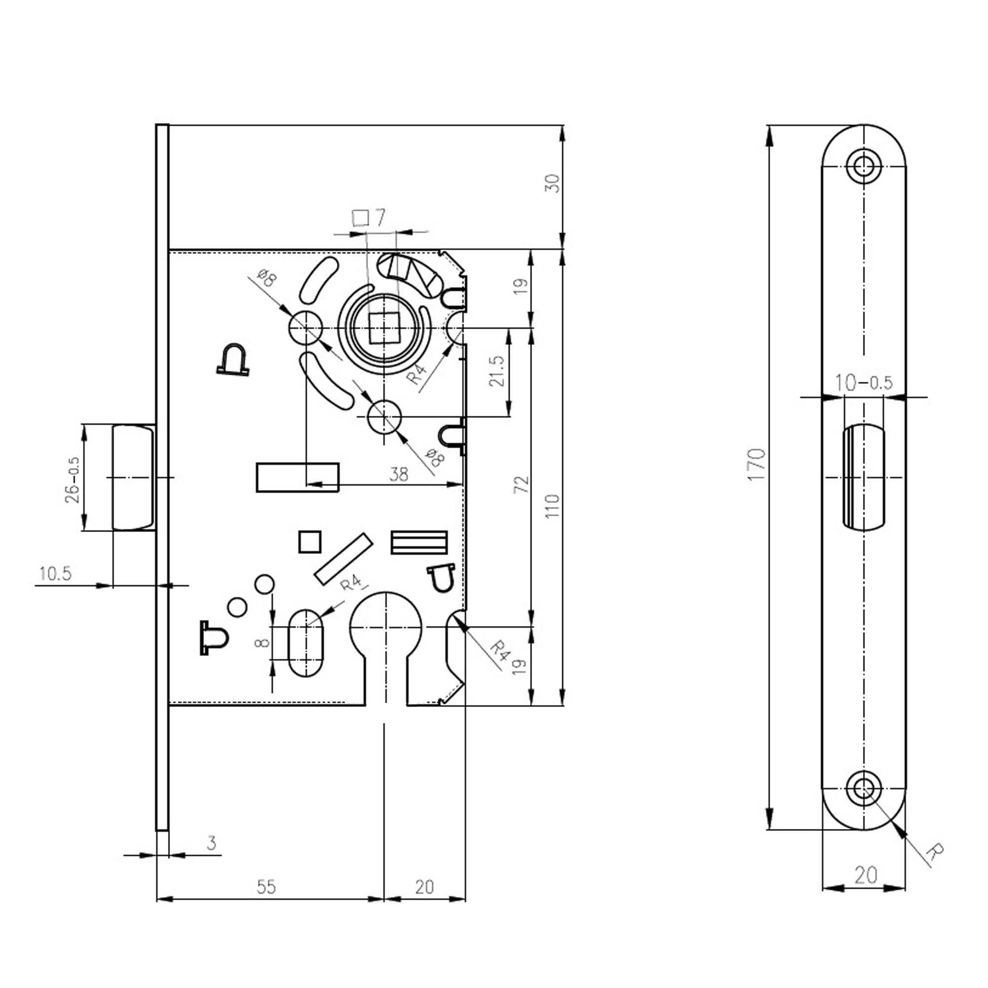 Serratura da infilare senza cilindro 83014020 cilindro per porta per interni, entrata 5.5 cm, interasse 72 mm - 3