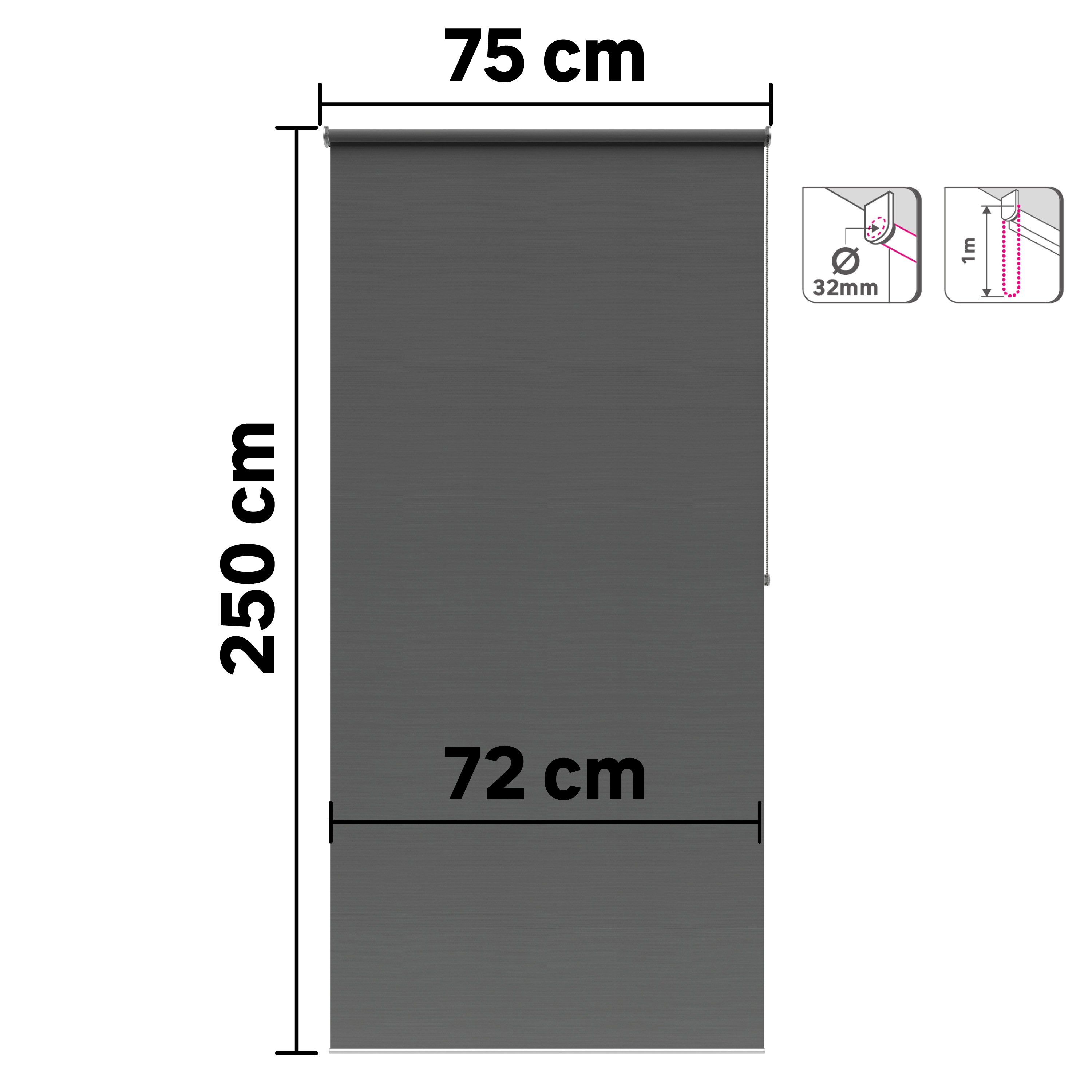 Estor enrollable opaco  con cordón Bossa poliéster liso gris paris INSPIRE de 75x250cm. Instalación sin taladrar - 2