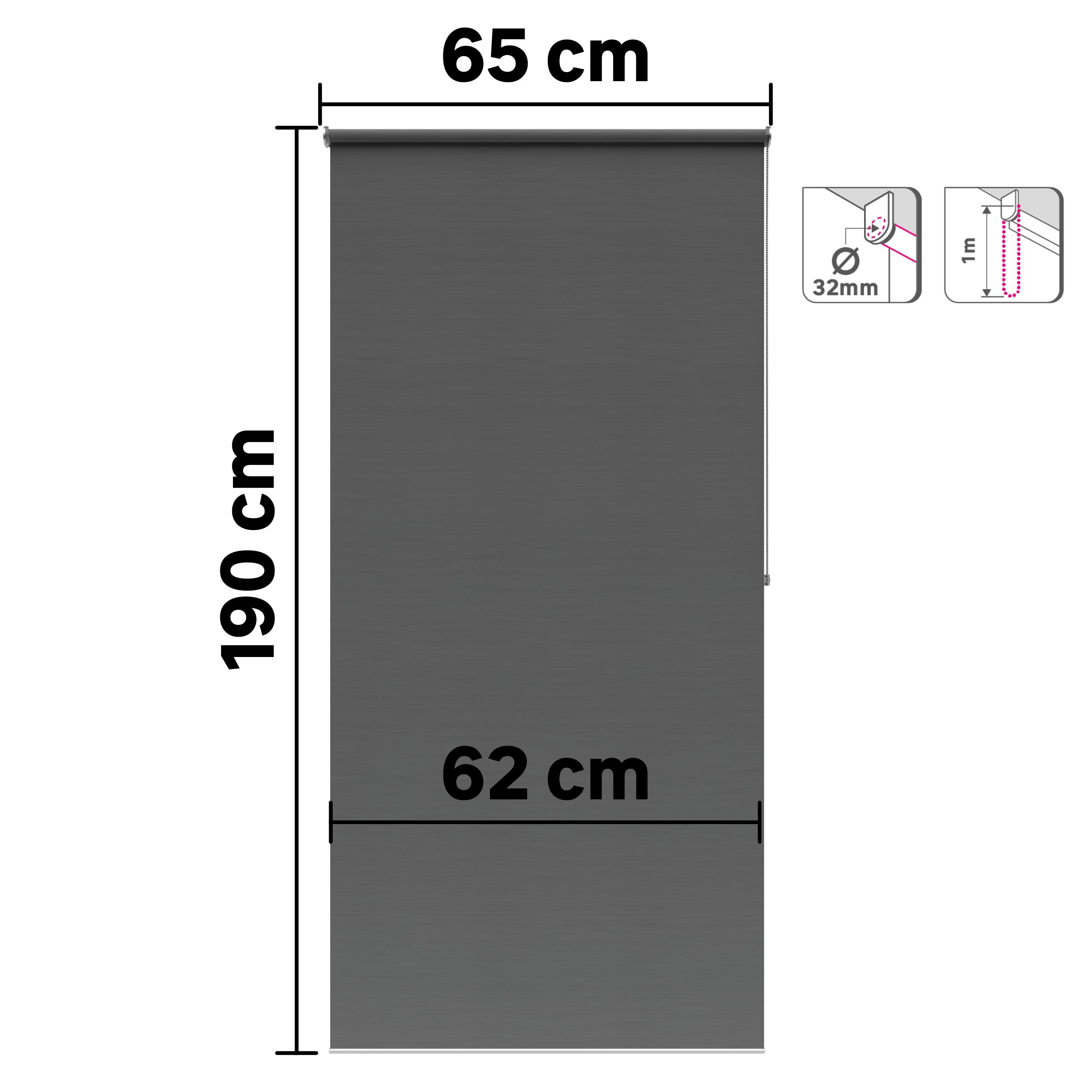 Store enrouleur occultant Bossa gris foncé, l.65 x H.190 cm, INSPIRE - 2