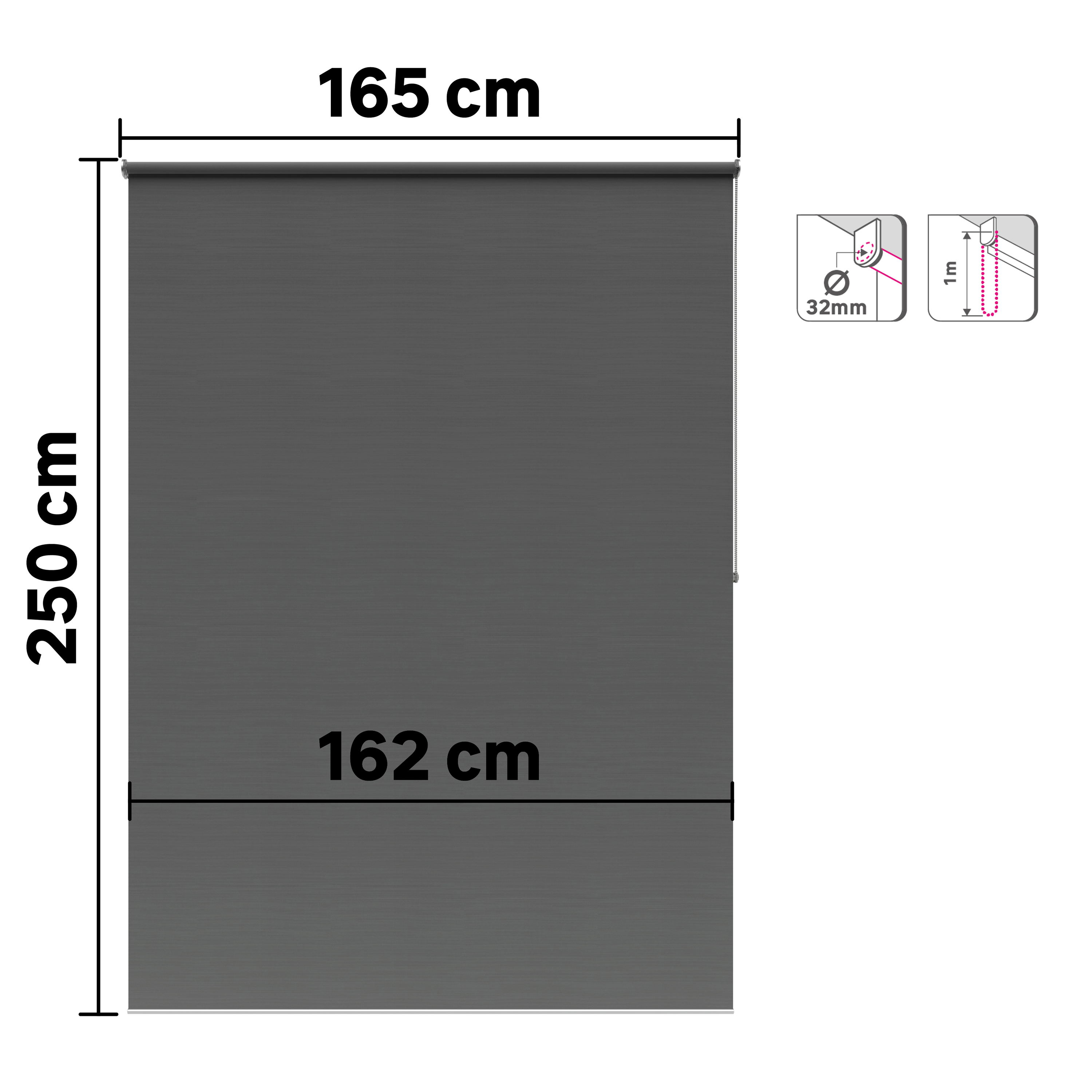 Estor enrollable opaco Bossa de 165x250 poliéster liso gris paris INSPIRE con cadena - 2