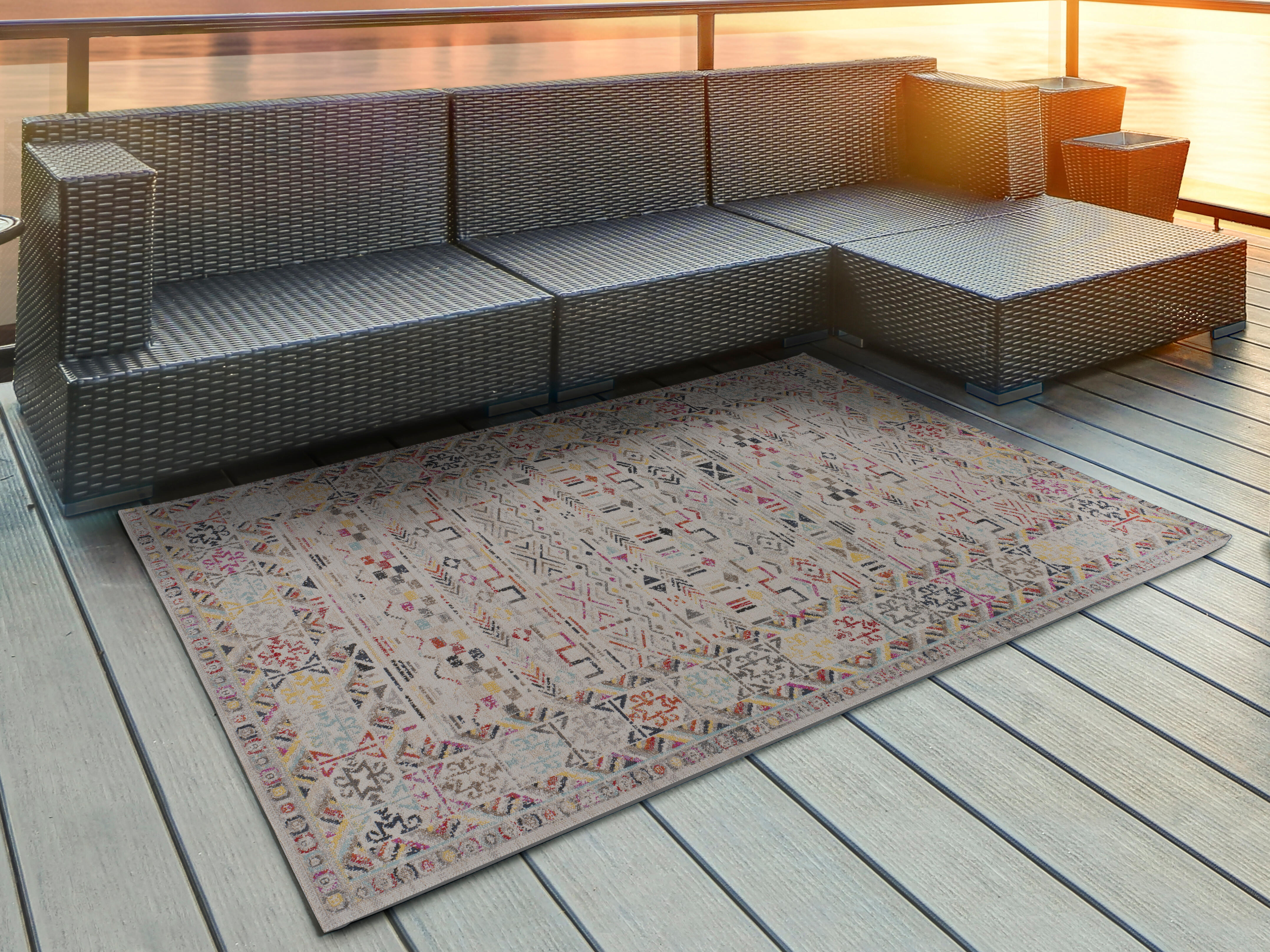 Alfombra pie de cama exterior/interior polipropileno pelo corto sabine multicolor 80x150cm