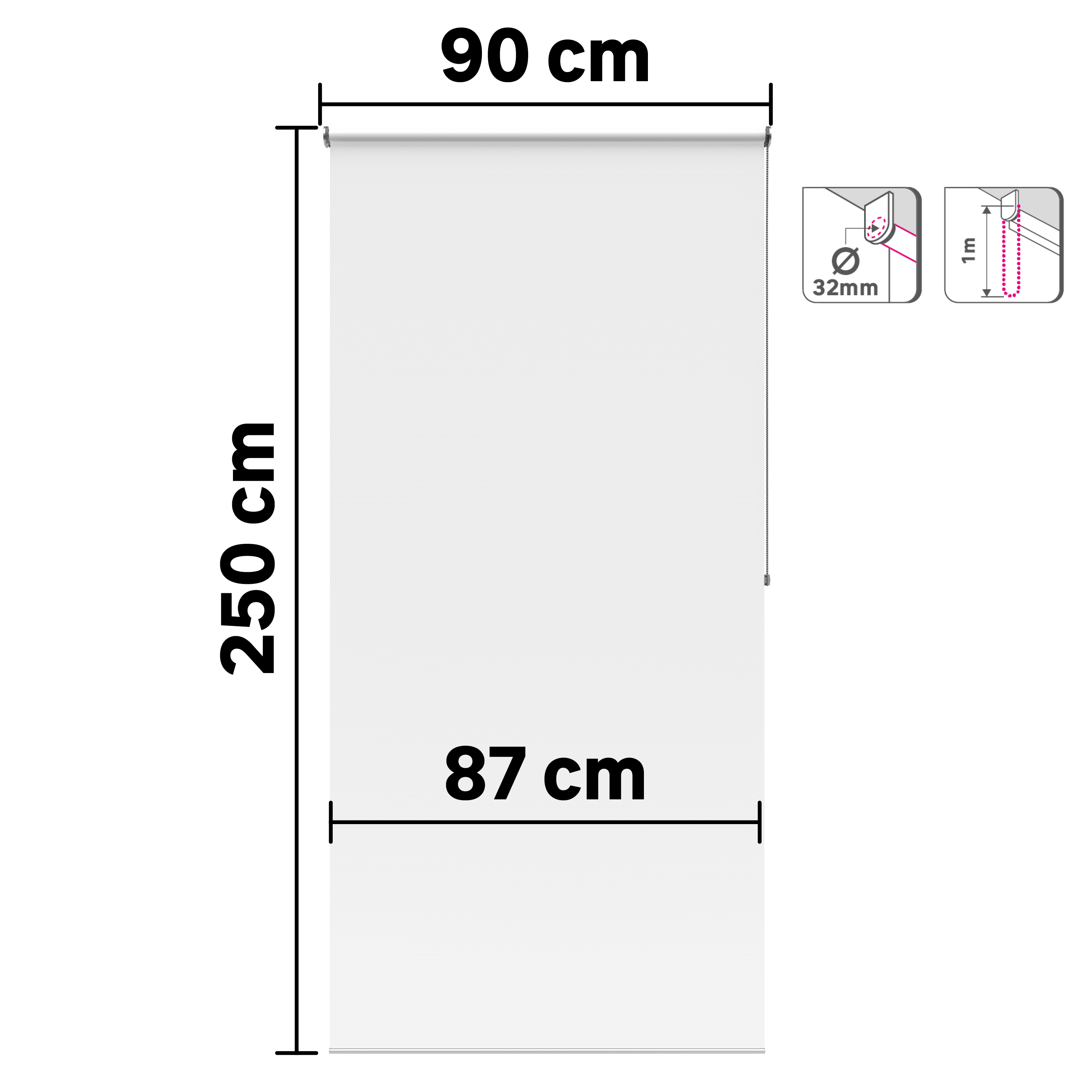 Estor enrollable opaco  con cordón Bossa poliéster liso blanco INSPIRE de 90x250cm - 2