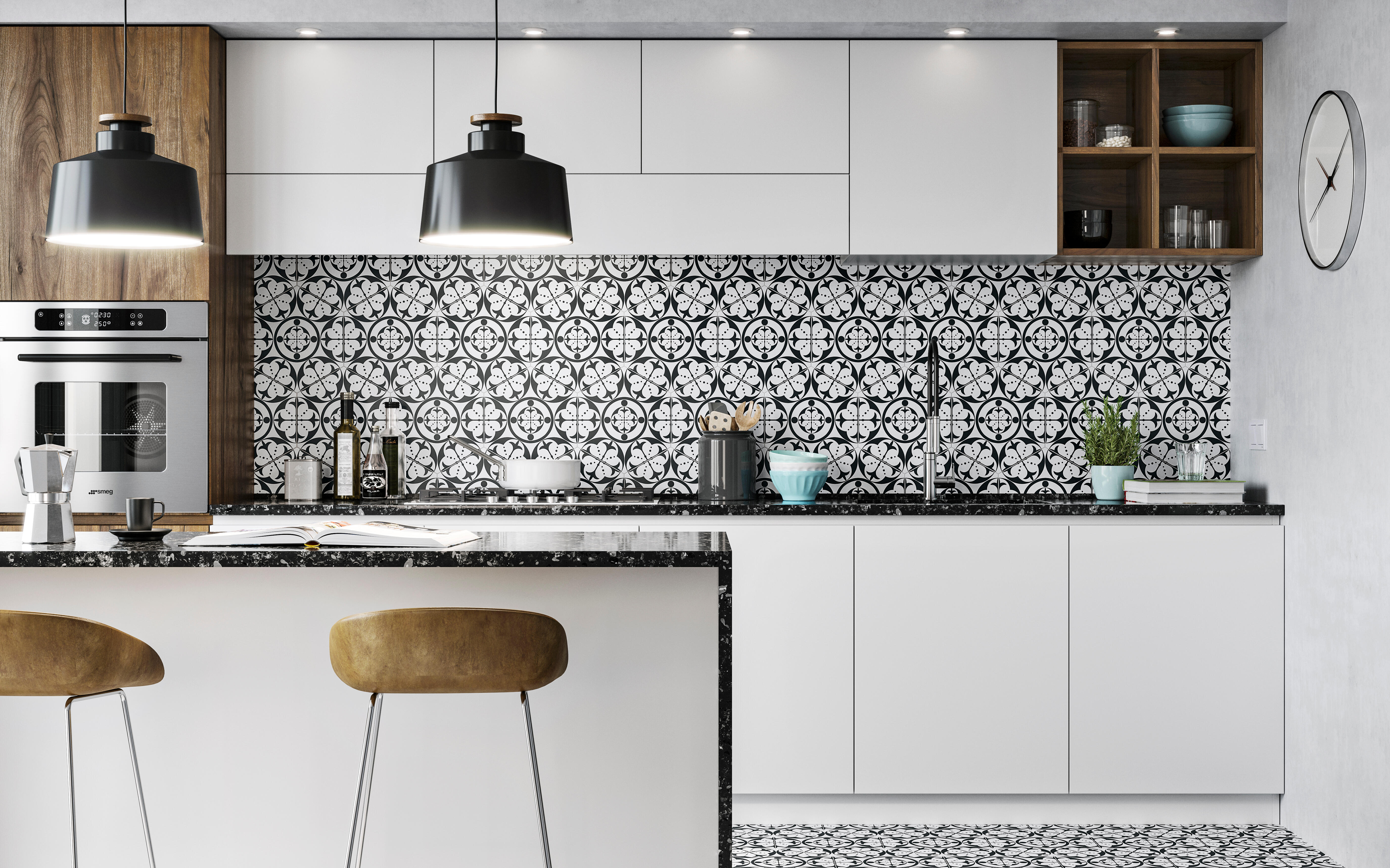 Suelo/azulejo porcelánico carnaby efecto hidráulico black 28.5x33 cm c1