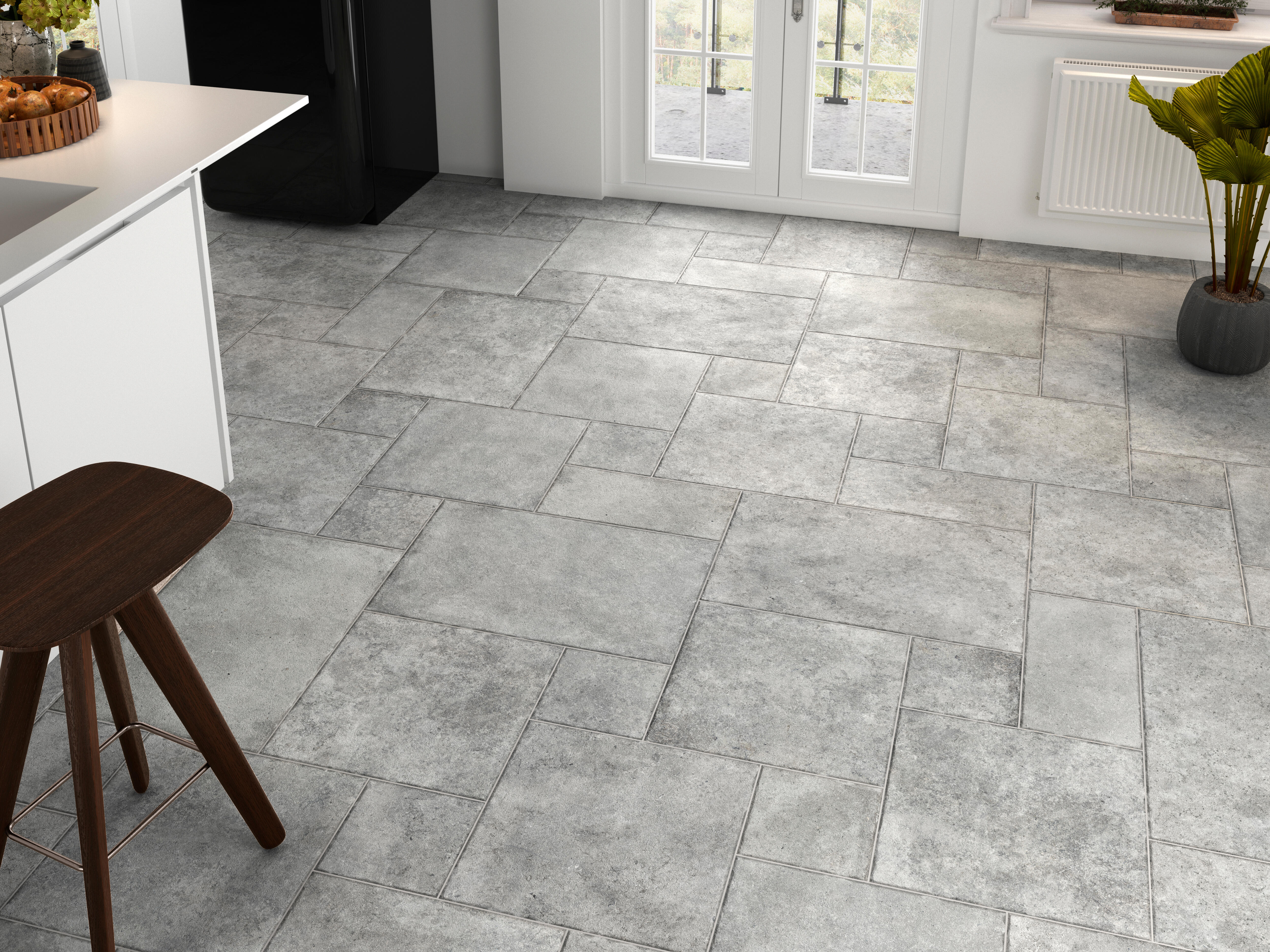 Suelo porcelánico borgogna efecto piedra gris 44x66 cm c3