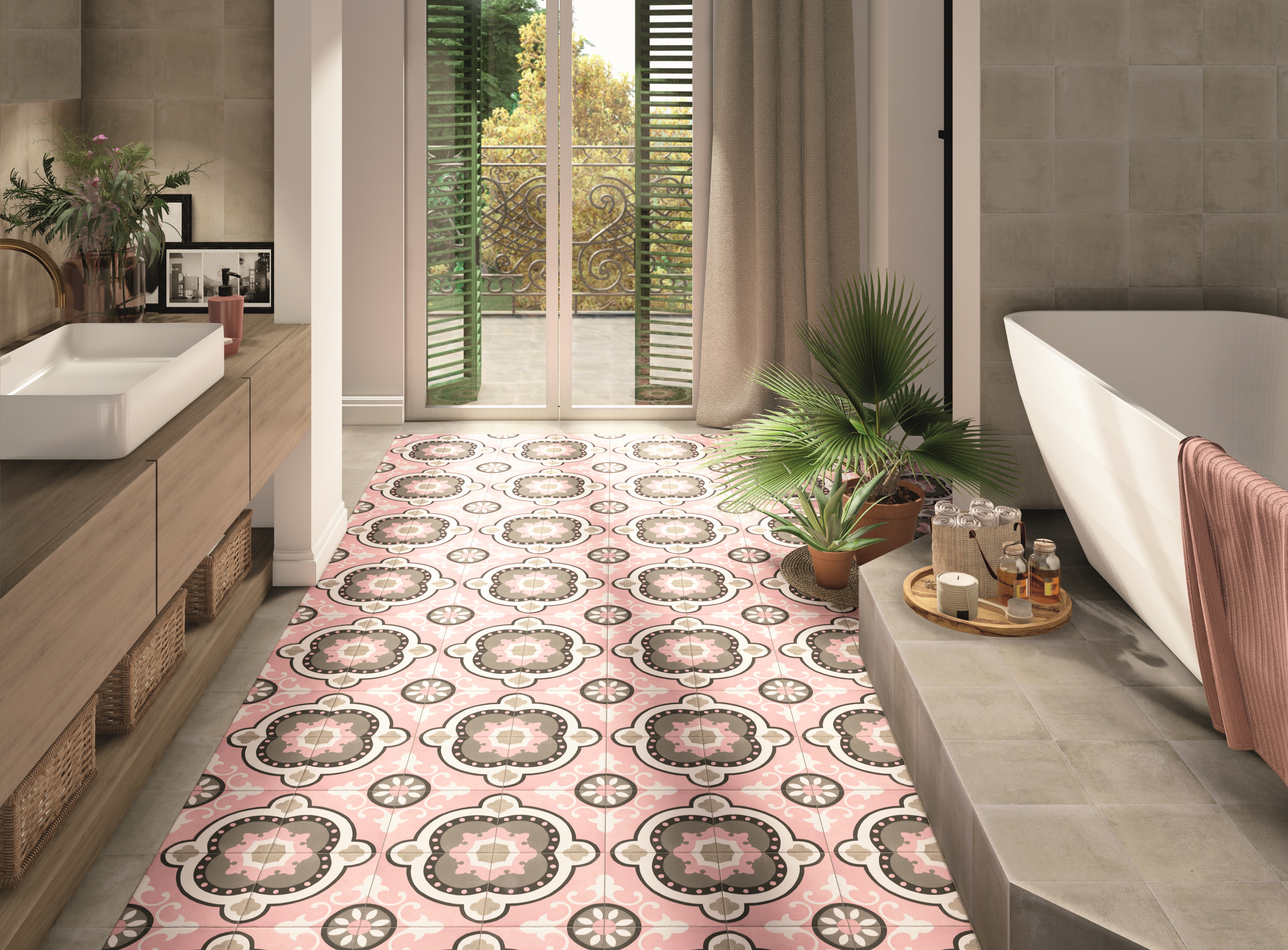 Suelo/azulejo porcelánico nostalgy efecto hidráulico rose 20x20 cm c2