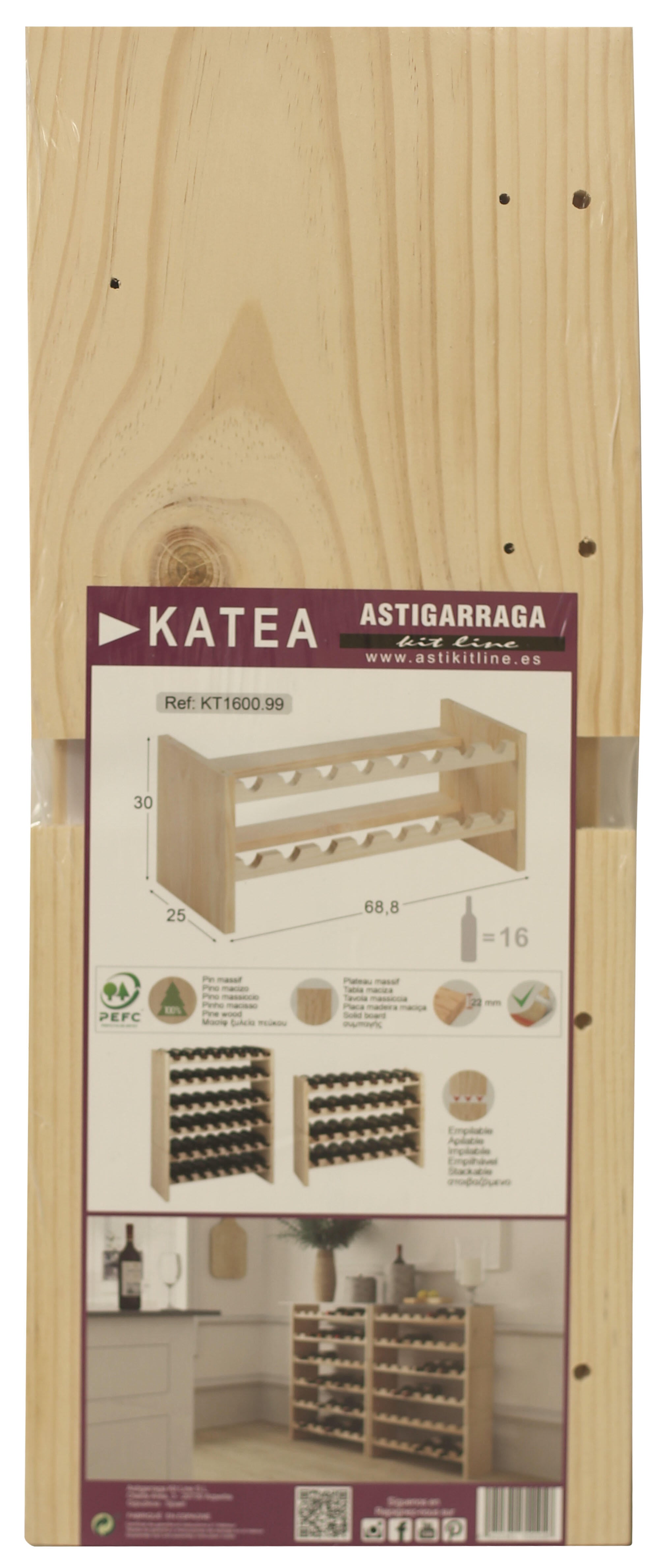 Garrafeira KATEA MADEIRA NATURAL 16 GARRAFAS 68.4X30X25CM - 6