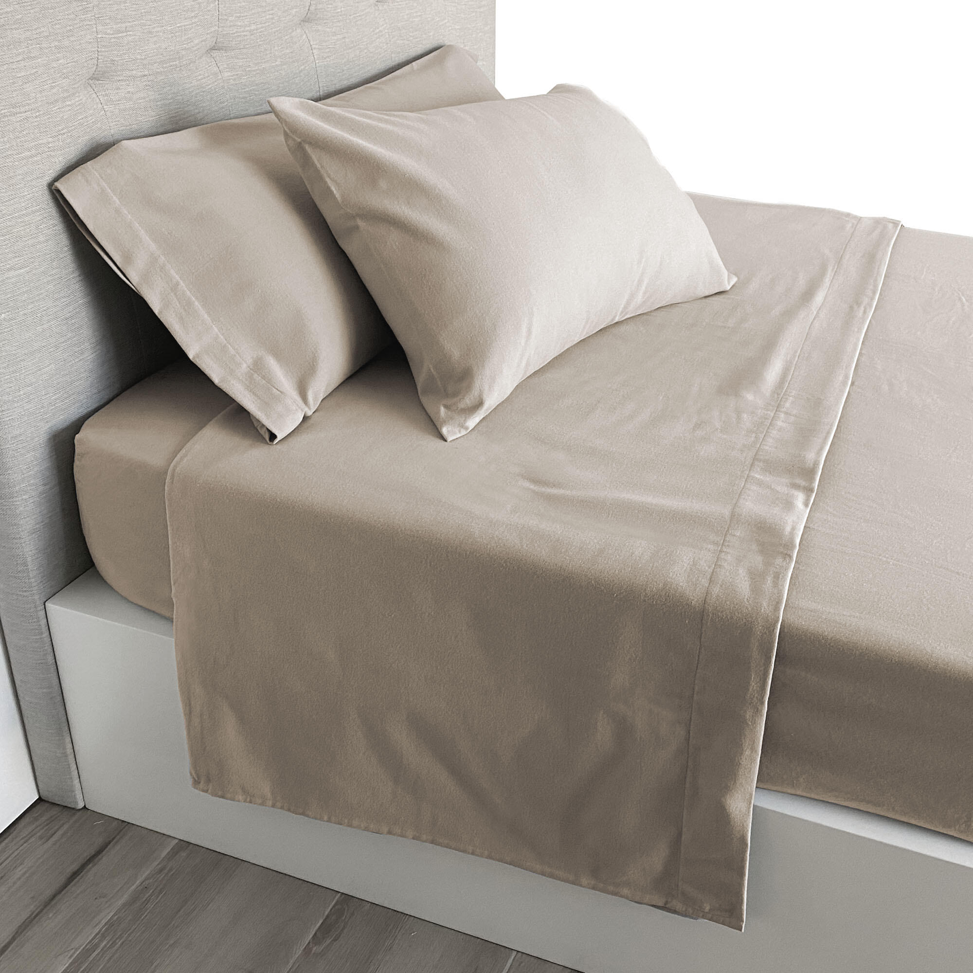 Sábana encimera Franela algodón 80  hilos beige cama 90 cm - 5