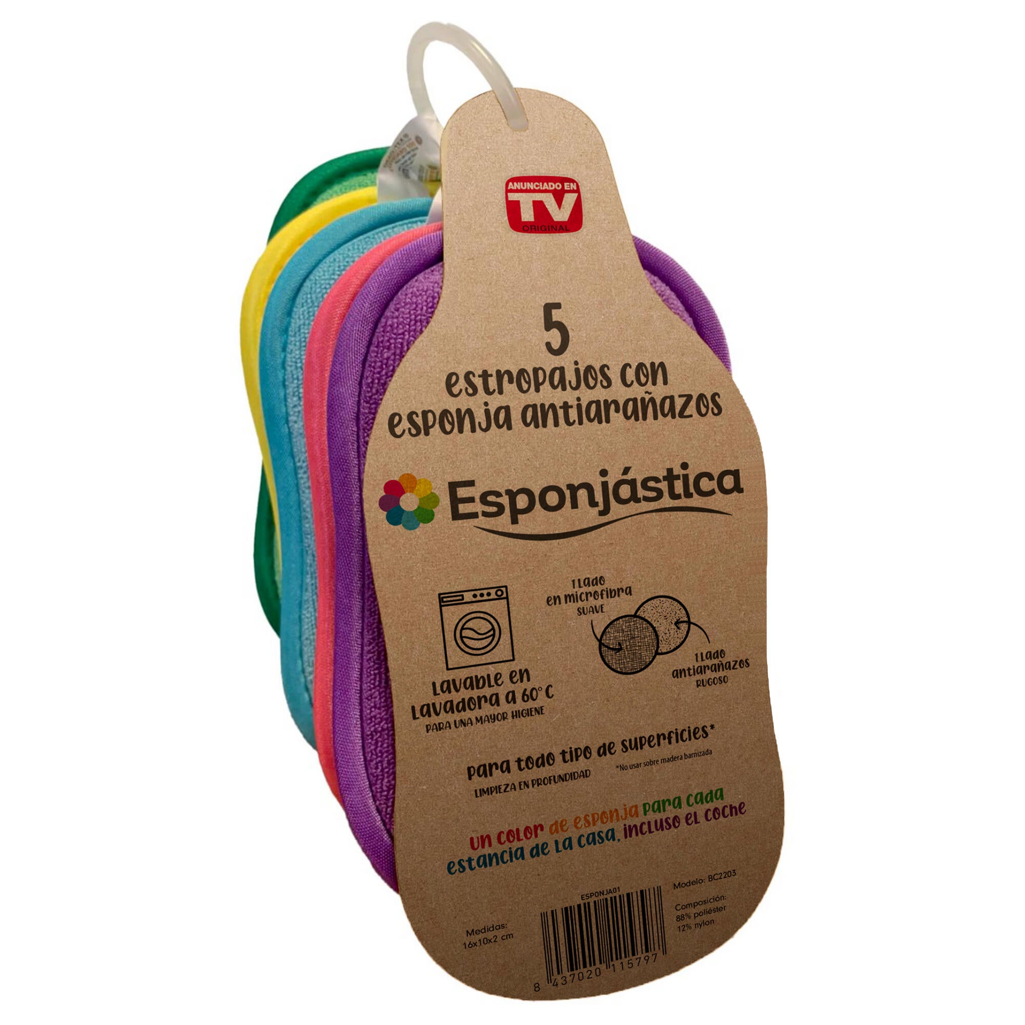 5 estropajos con esponja antiarañazos - 2