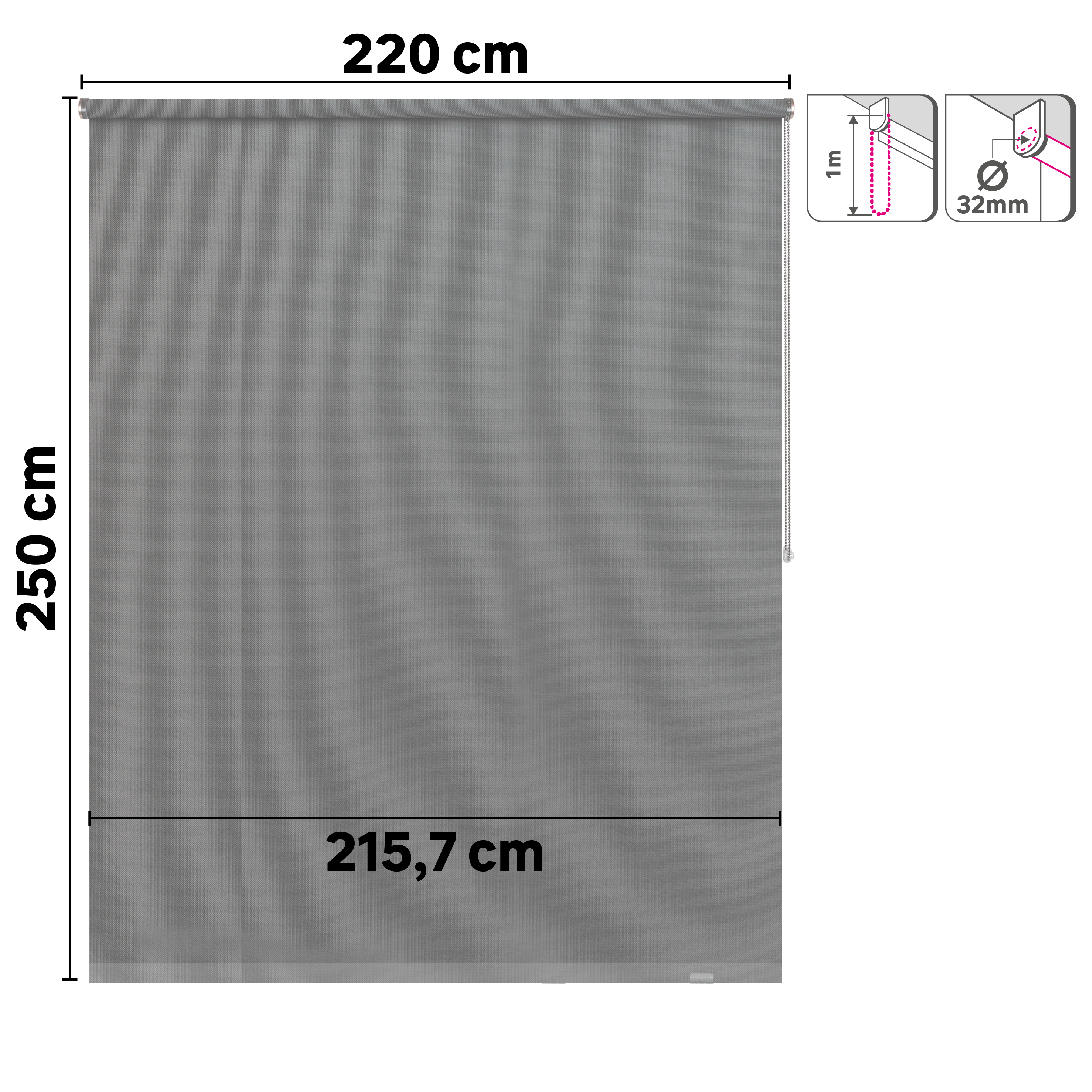 Estor enrollable screen 10% térmico con cadena Salsa poliéster liso gris granite INSPIRE de 220x250cm - 2