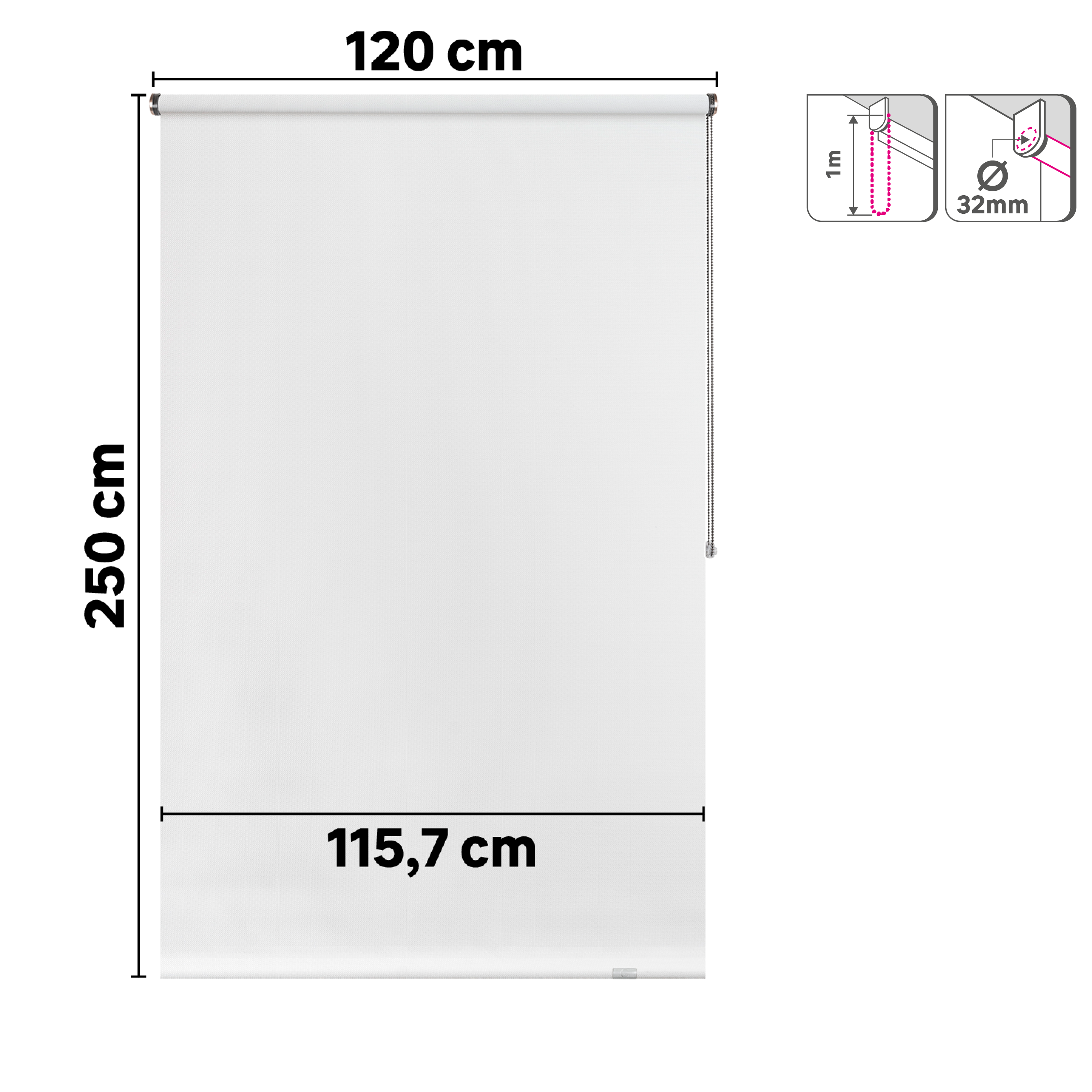 Estor enrollable screen 10% térmico con cadena Salsa poliéster liso blanco INSPIRE de 120x250cm - 13