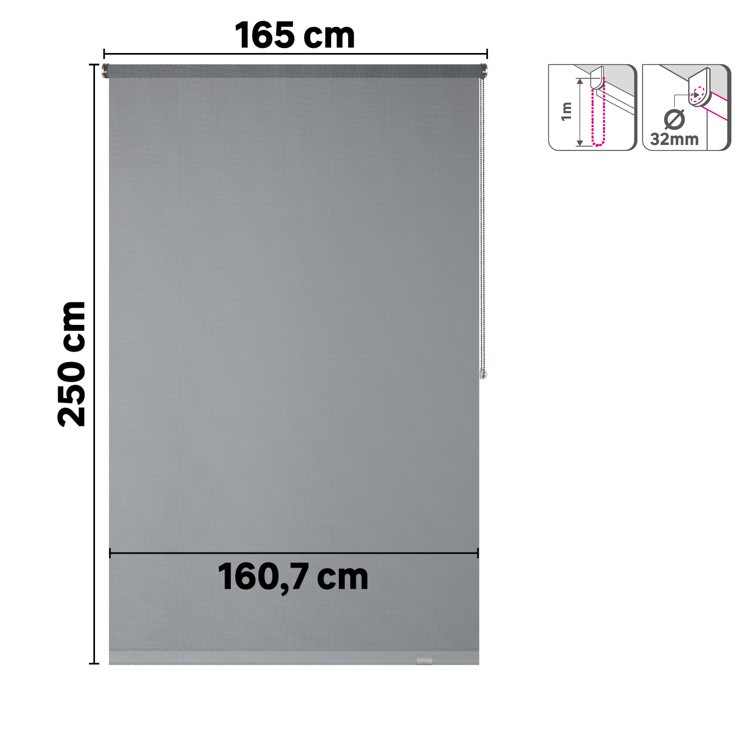 Estor enrollable screen 10% térmico con cadena  Salsa poliéster liso blanco y gris granite INSPIRE de 165x250cm - 11