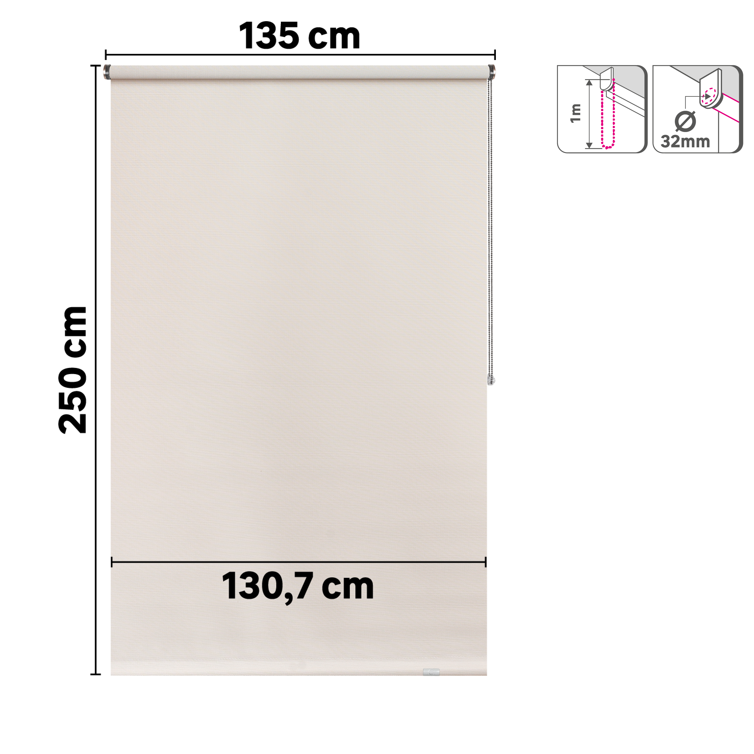 Estor enrollable screen 10% térmico Salsa de 135x250 poliéster liso blanco paper INSPIRE con cadena - 10