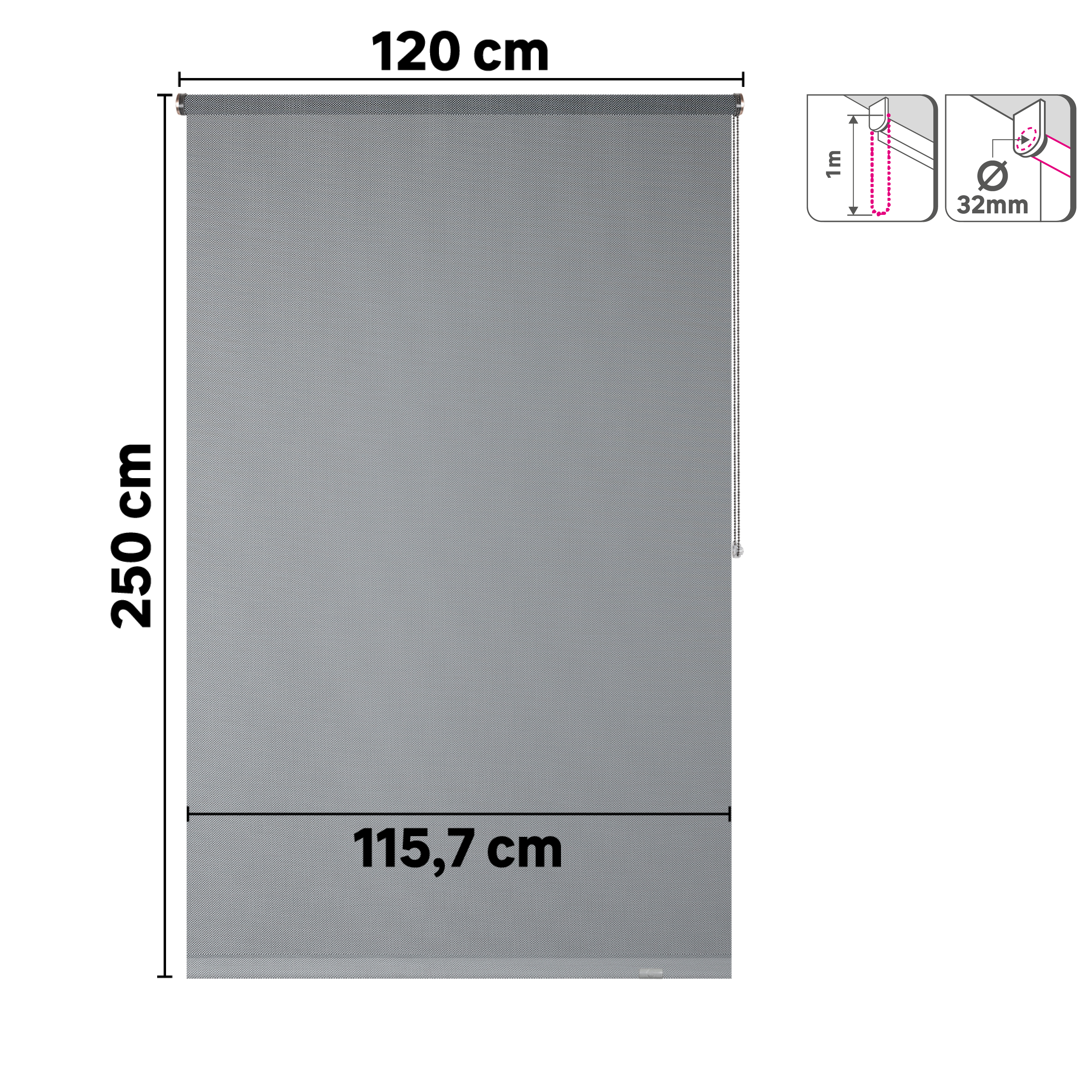 Estor enrollable screen 10% térmico con cadena Salsa poliéster liso blanco y gris granite INSPIRE de 120x250cm - 11