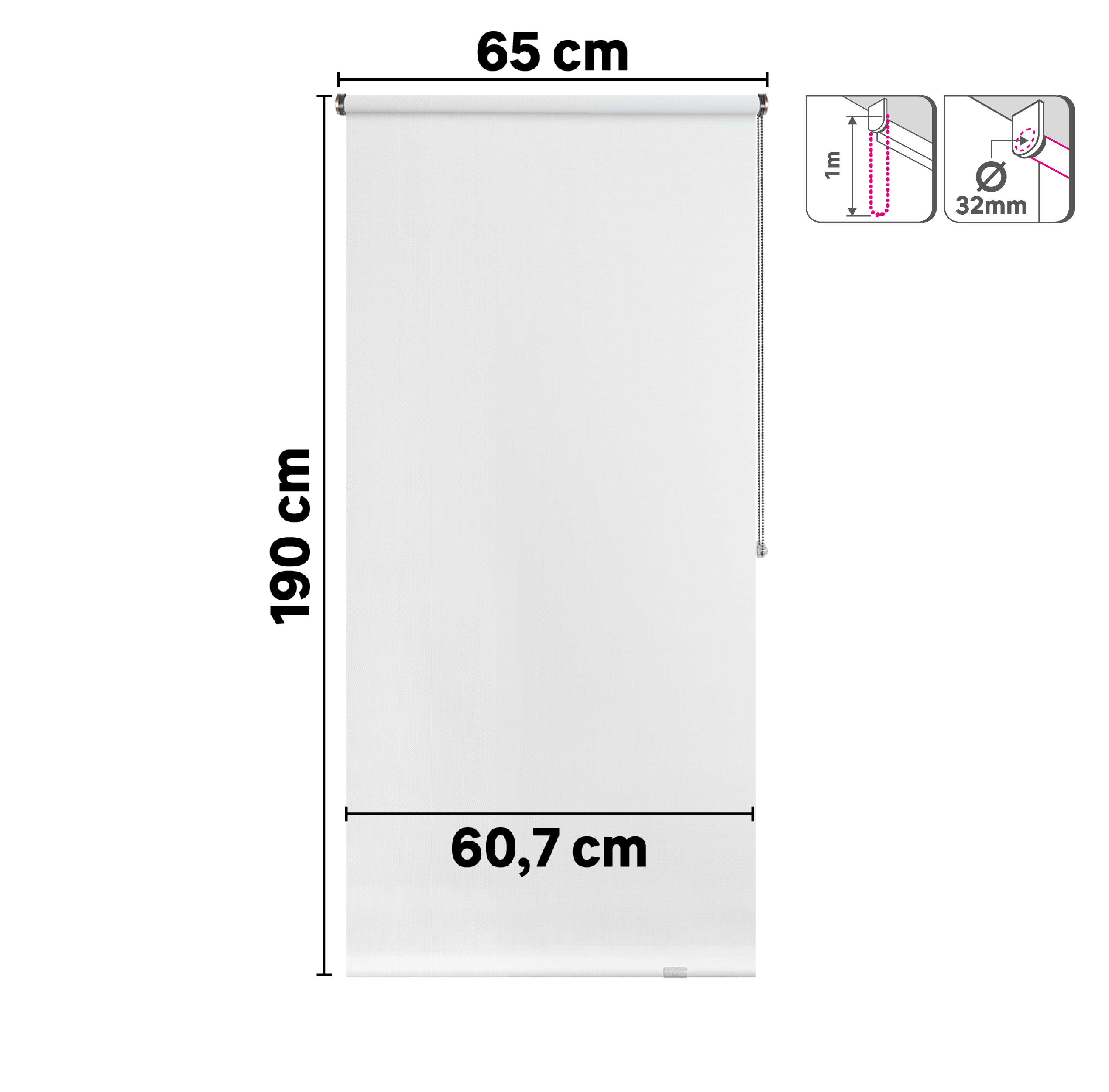 Estor enrollable screen 10% térmico Salsa de 65x190 poliéster liso blanco INSPIRE con cadena. Instalación sin taladrar - 2