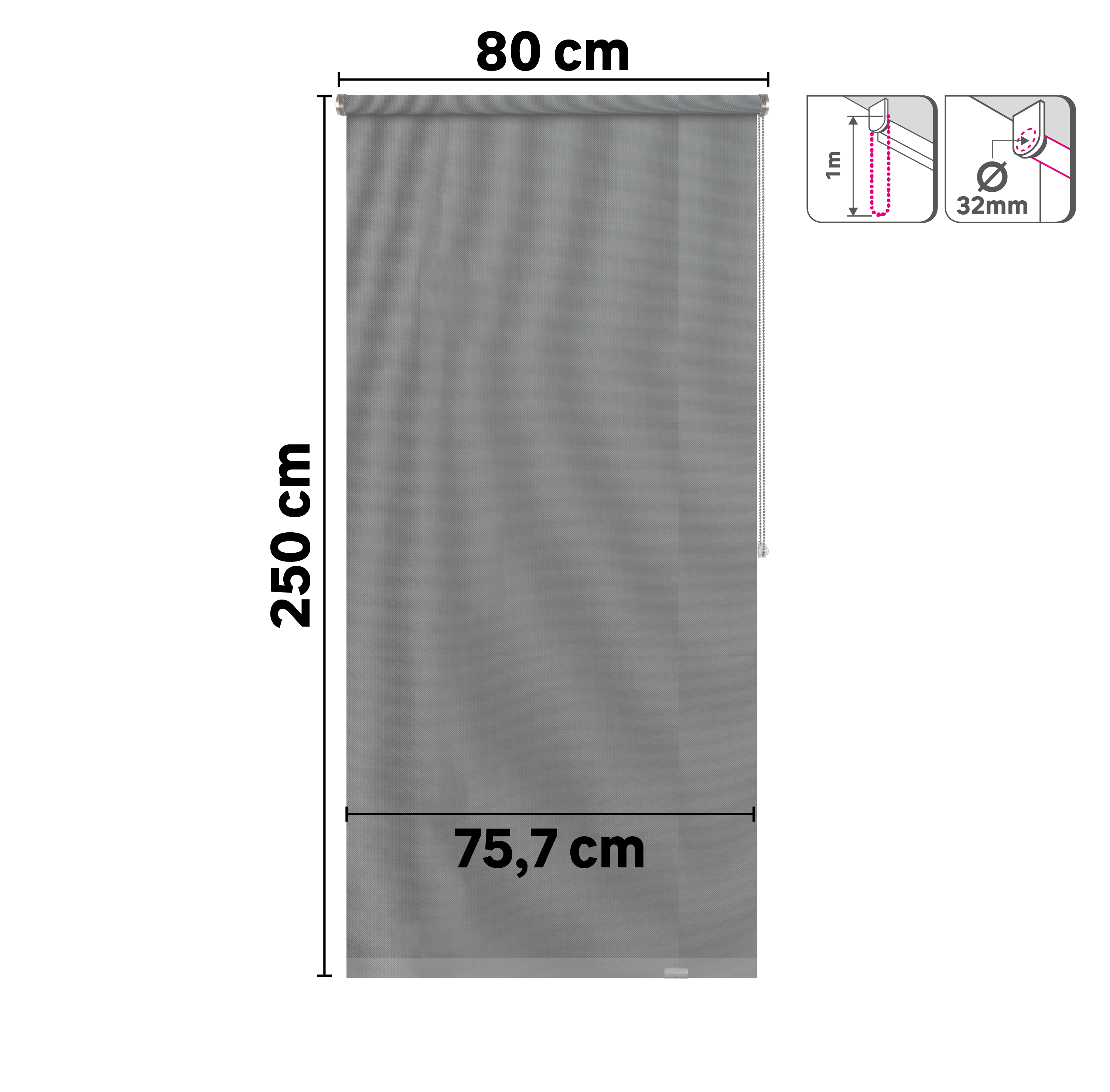 Estor enrollable screen 10% térmico con cadena Salsa poliéster liso gris granite INSPIRE de 80x250cm. Instalación sin taladrar - 2