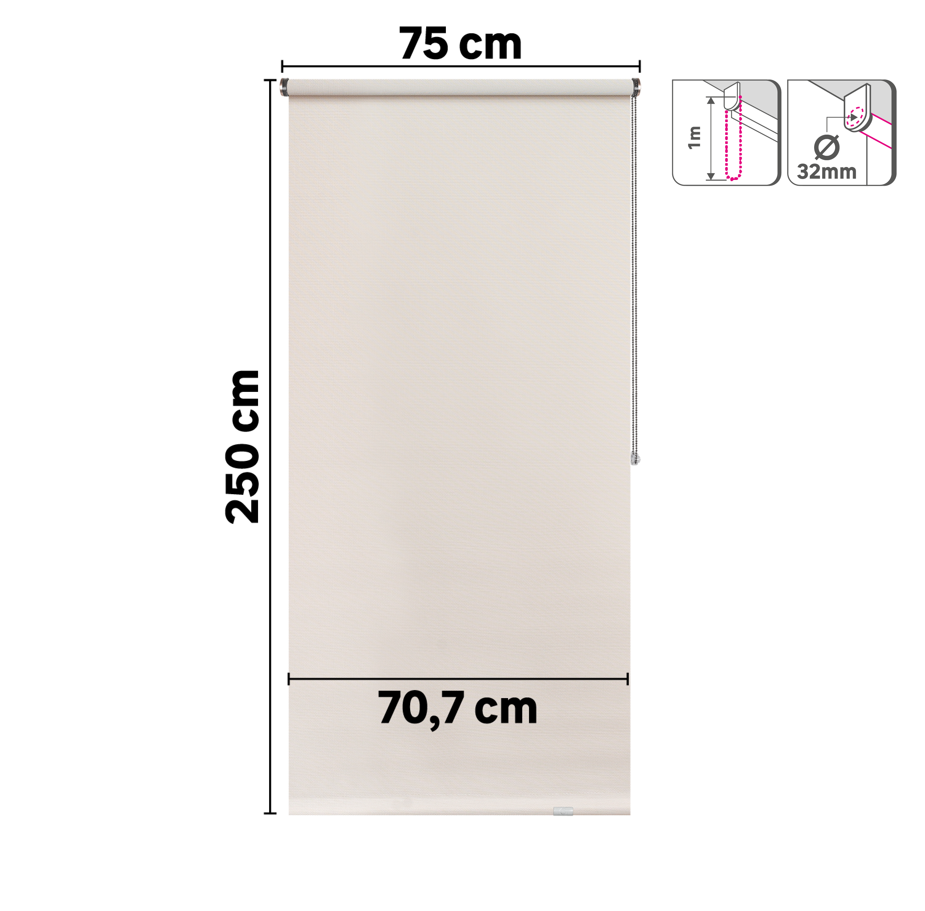 Estor enrollable screen 10% térmico con cadena Salsa poliéster liso blanco paper INSPIRE de 75x250cm. Instalación sin taladrar - 11