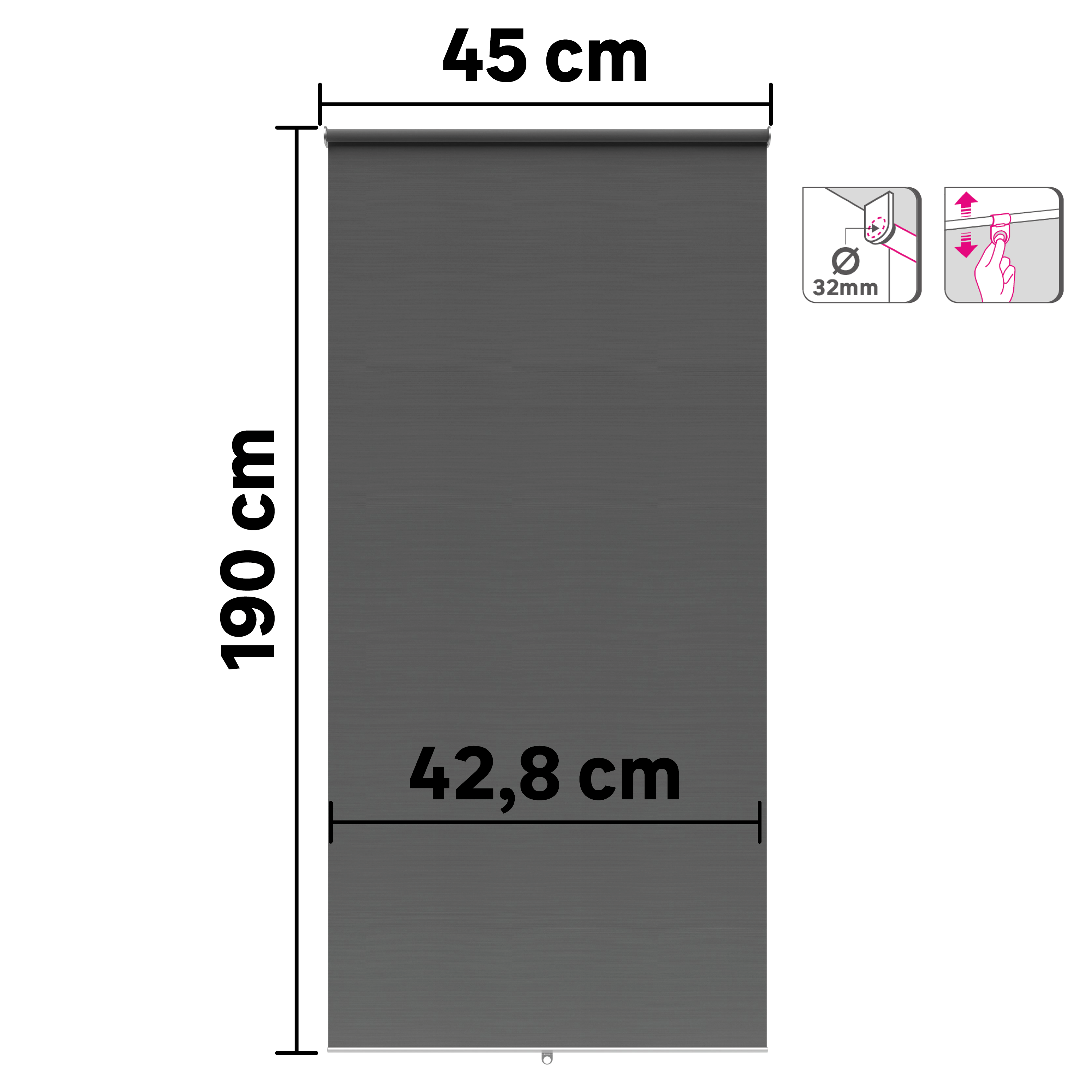 Store enrouleur occultant Bossa gris foncé, l.45xH.190cm remontée auto, INSPIRE - 2