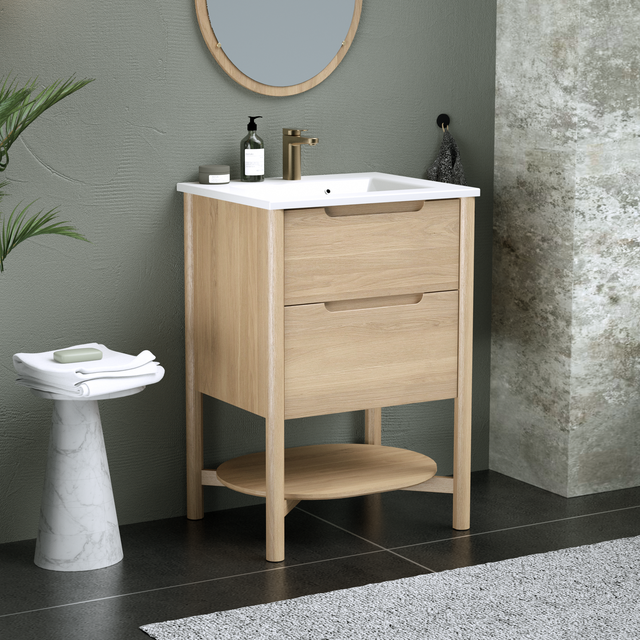 Meuble vasque 2t l.60 x H.87.5 x P.48cm placage chêne Oslo