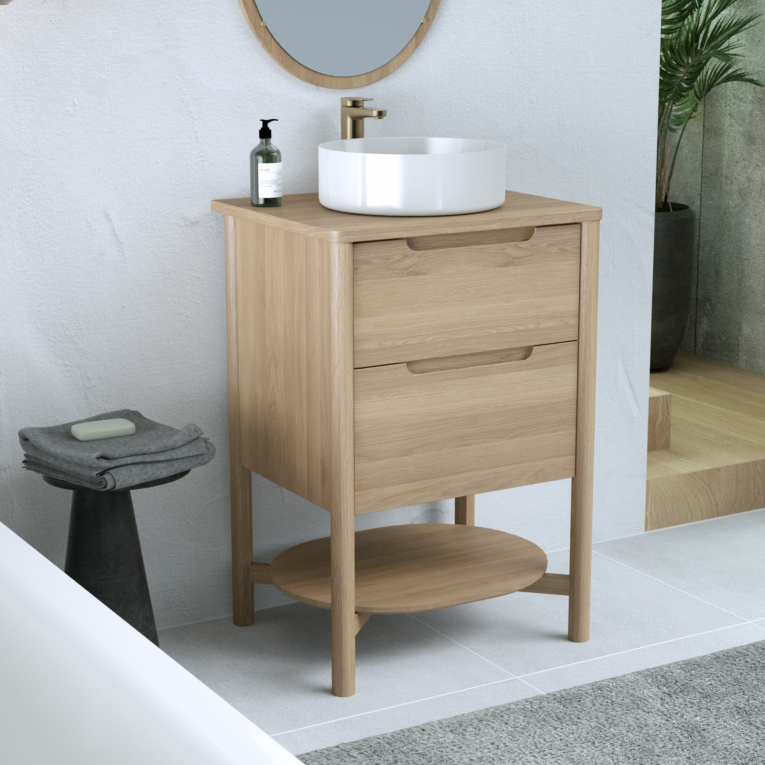Plan de toilette aggloméré plaqué chêne Ep.2.2 x l.61 x P.52 cm Boho/oslo - 2