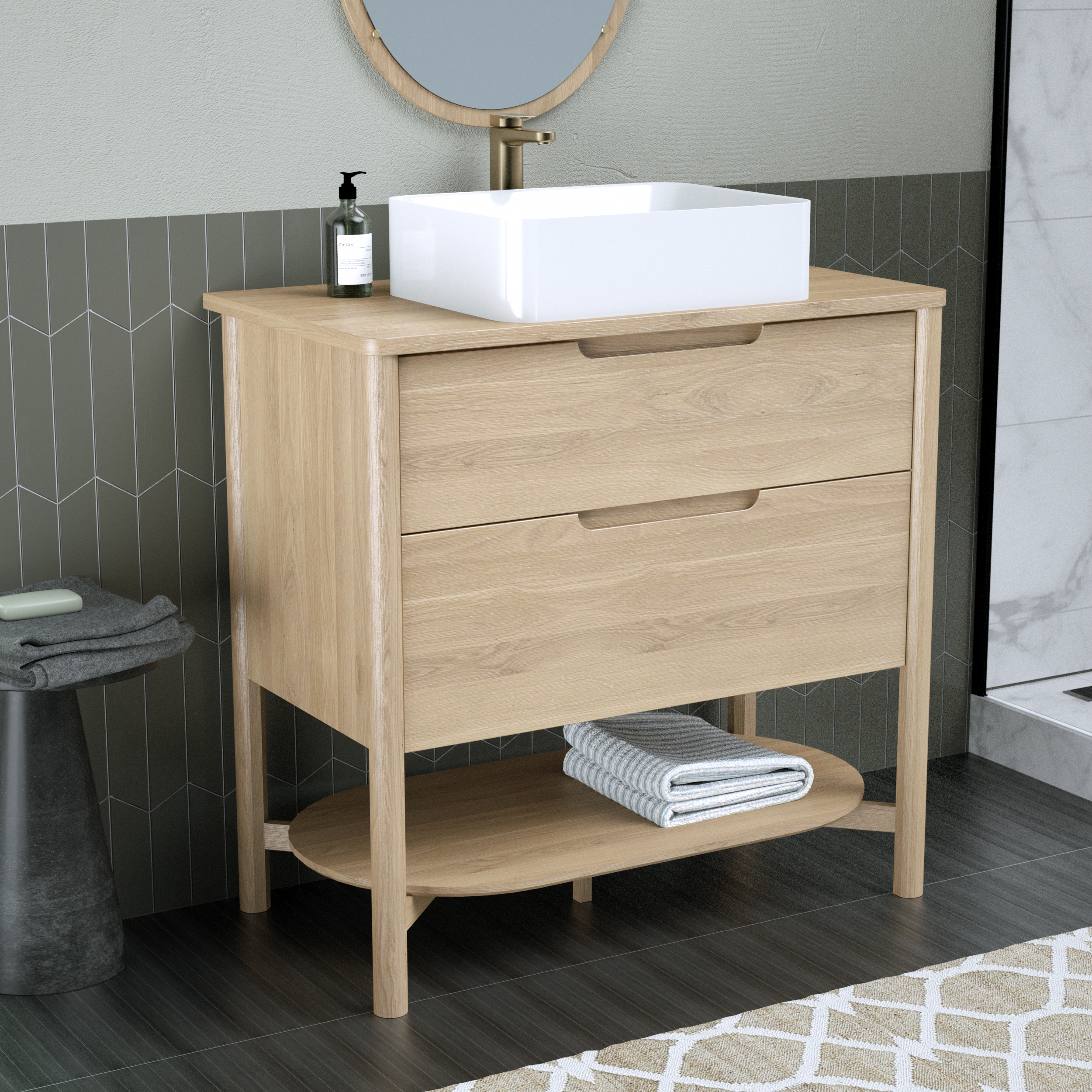 Plan de toilette aggloméré plaqué chêne Ep.2.2 x l.91 x P.52 cm Boho/oslo - 3