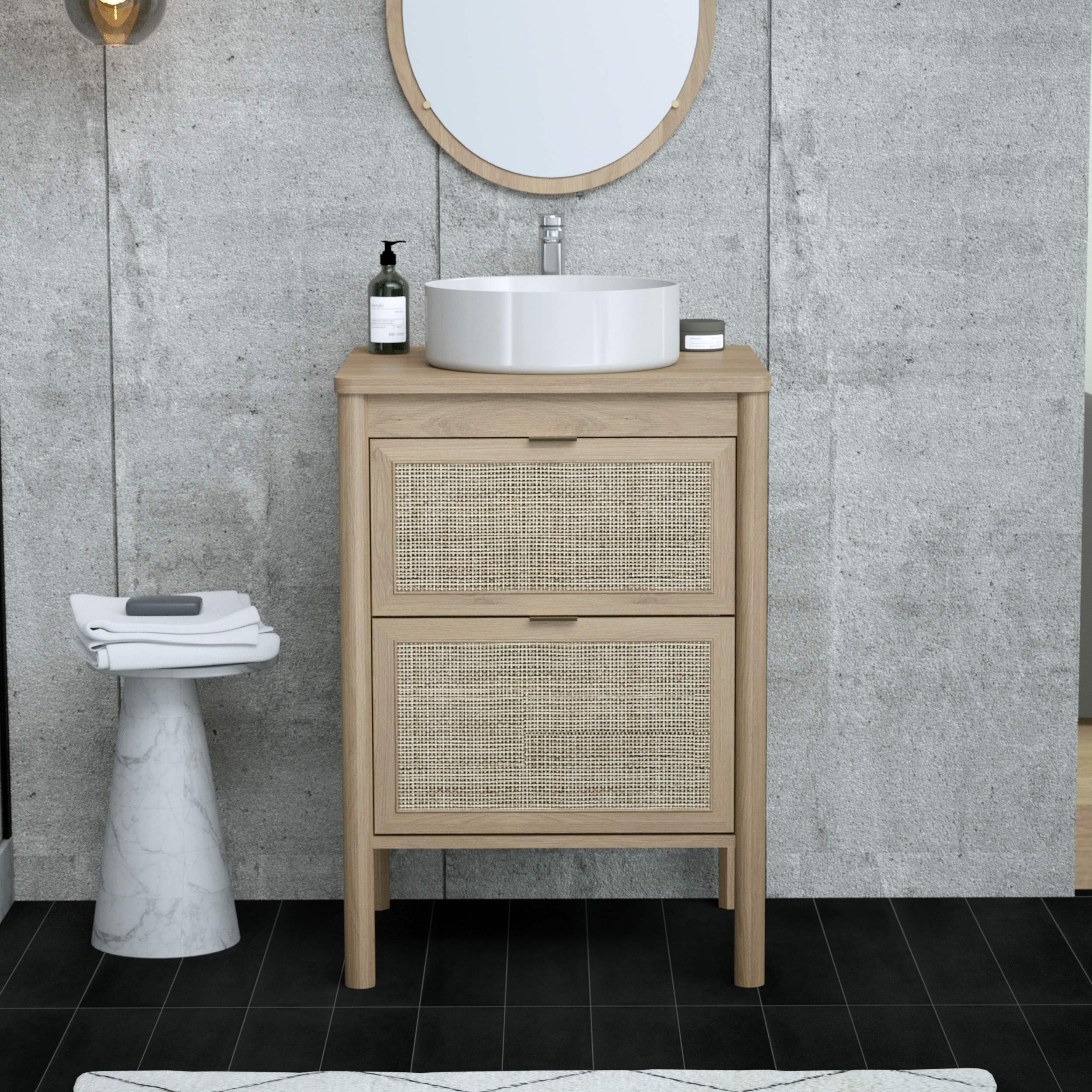 Meuble sous-vasque 2t L.60cm x H.87.5cm x P.48cm plaqué chêne Boho - 5