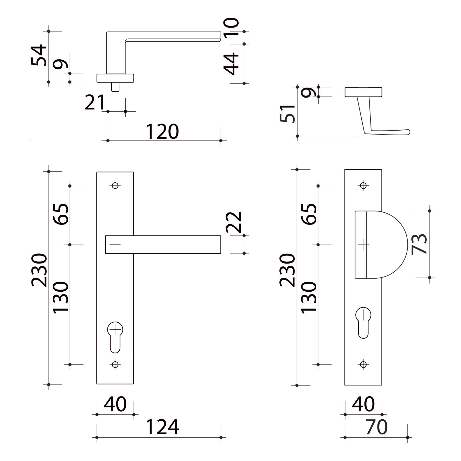 Poignée de porte sur plaque noire entraxe 195 mm Clé en en I LOFT  x 2 - 3