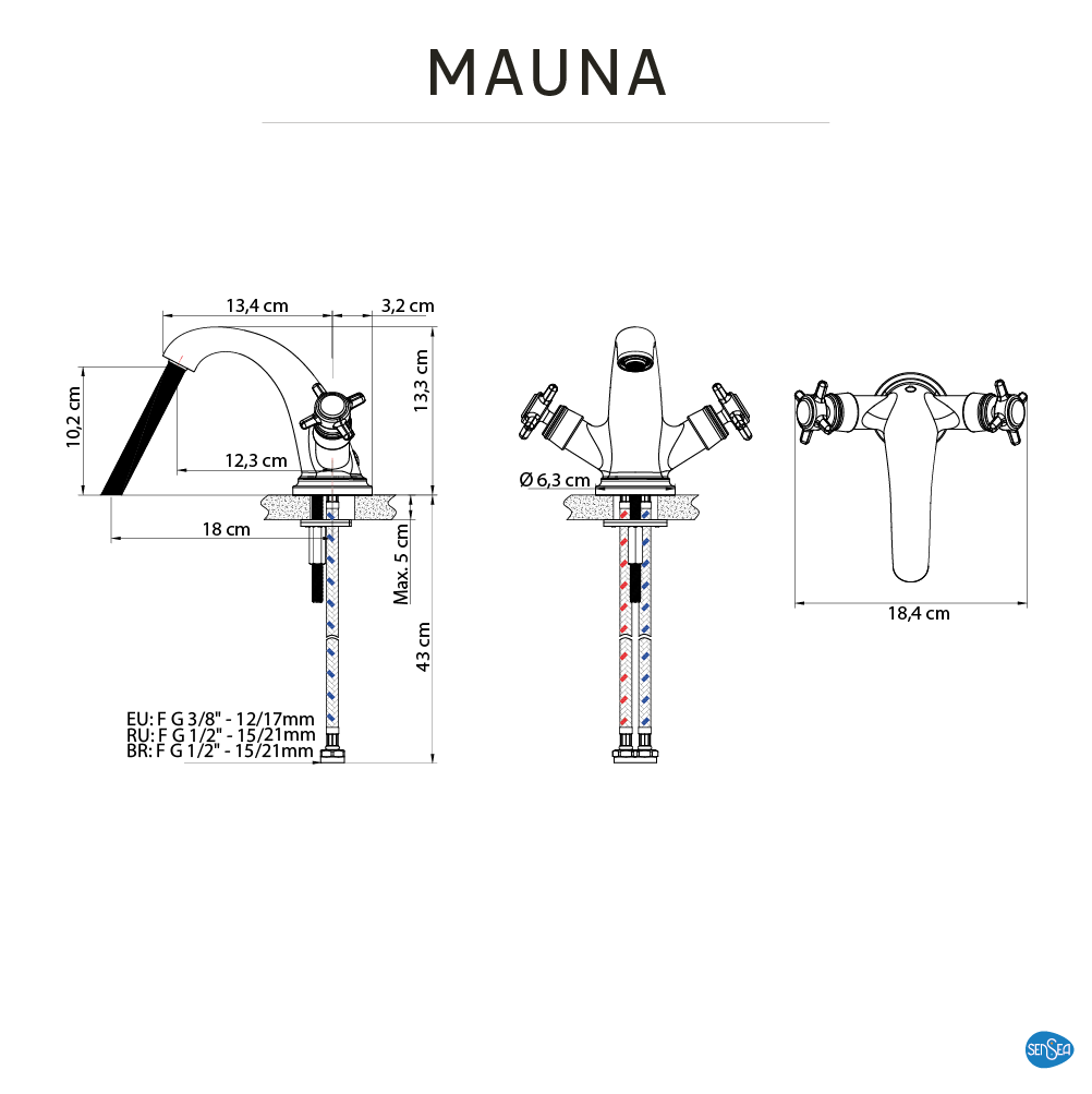 Grifo de lavabo SENSEA Mauna bimando cromo brillo. Latón - 4