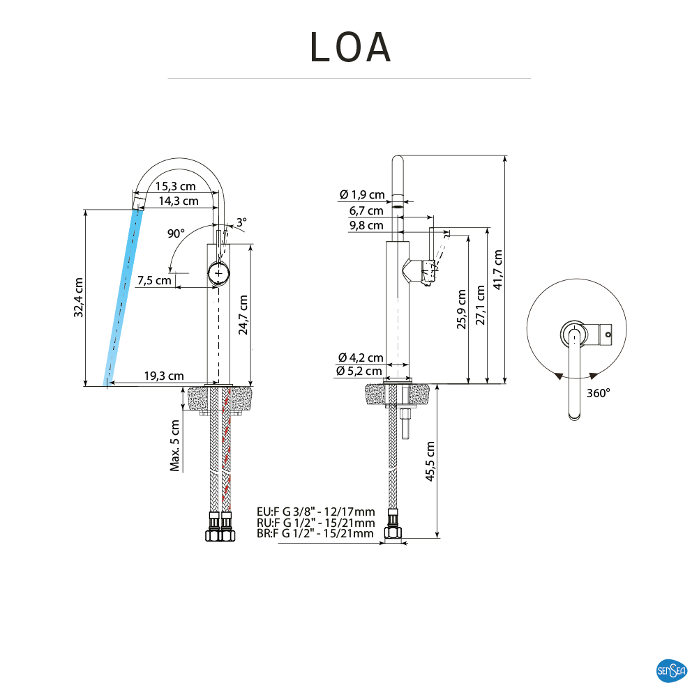 Grifo de lavabo SENSEA Loa monomando caño alto cromo brillo.  - 4
