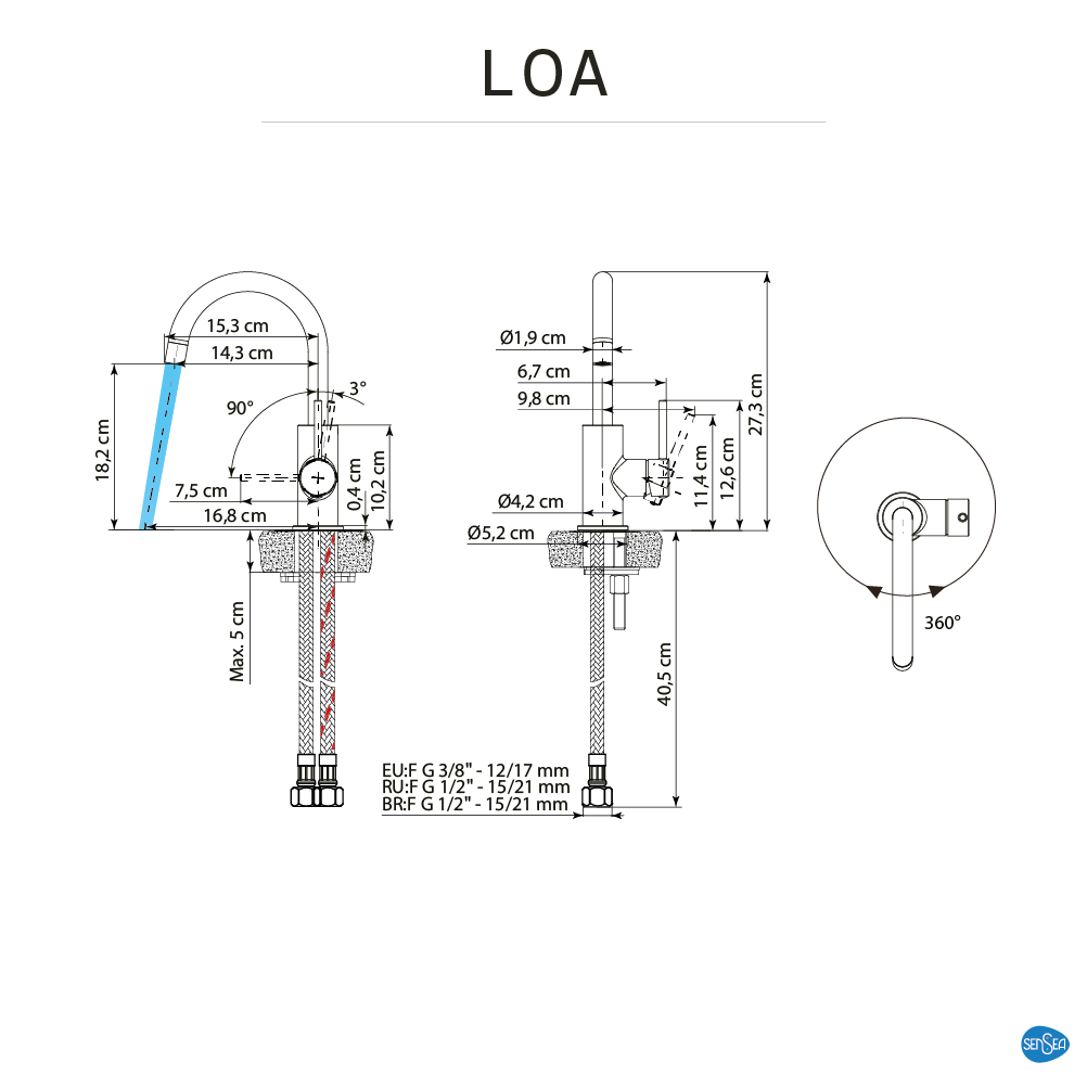 Grifo de lavabo SENSEA Loa monomando caño alto negro mate.  - 4