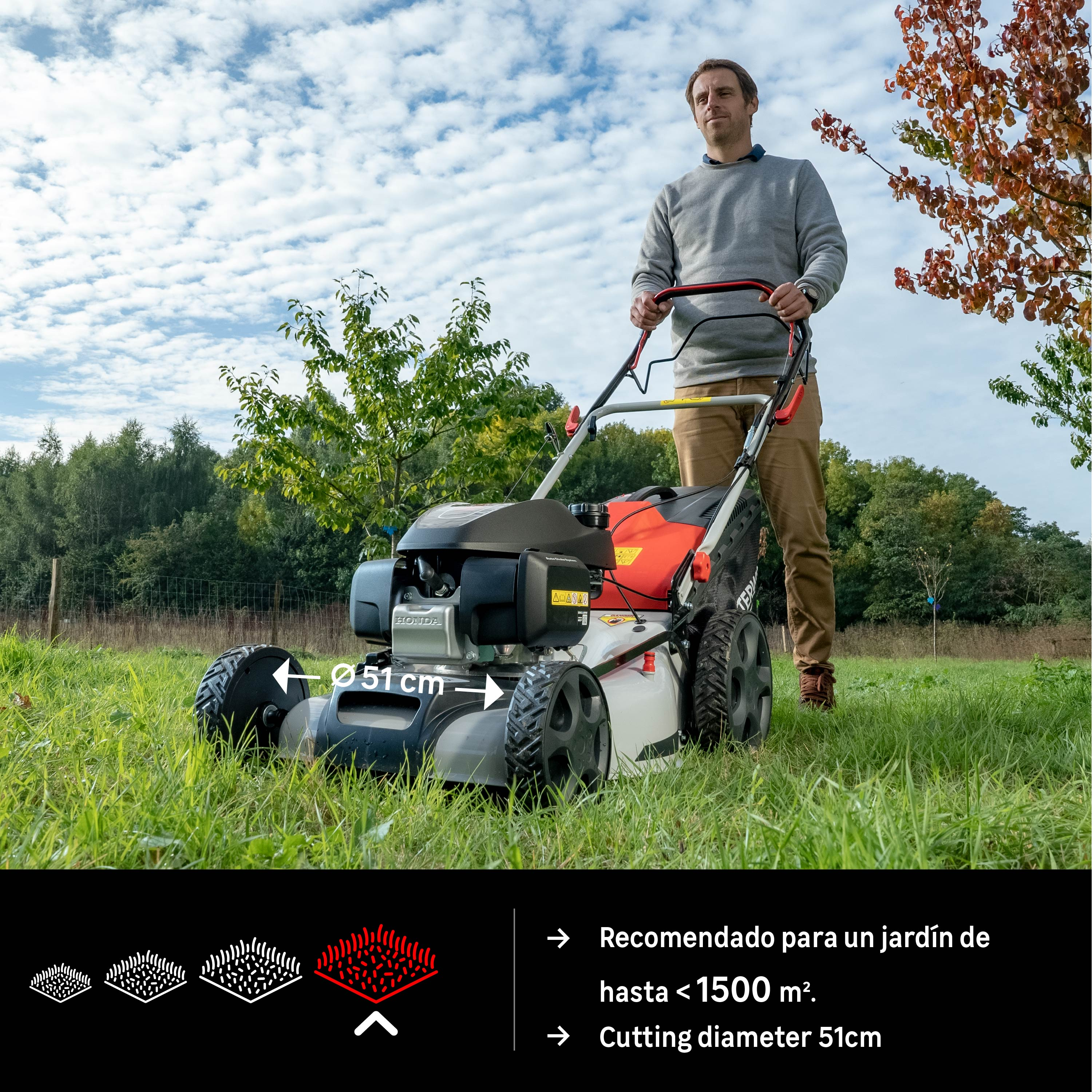 Cortacésped gasolina STERWINS PLM1-51H170.6 167cc 51 cm ancho de corte autopropulsado - 2