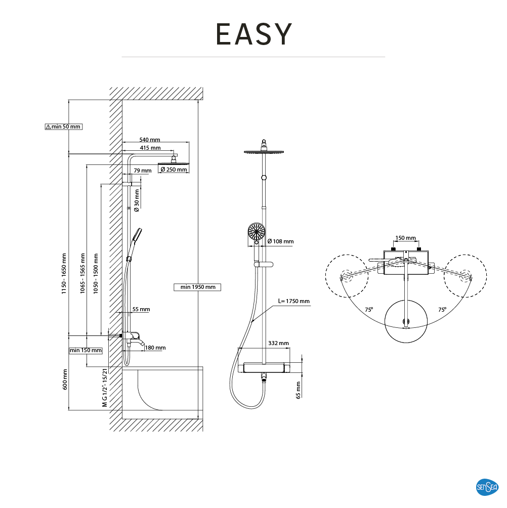 Colonne de douche et bain thermostatique, SENSEA Easy, Chrome - 4