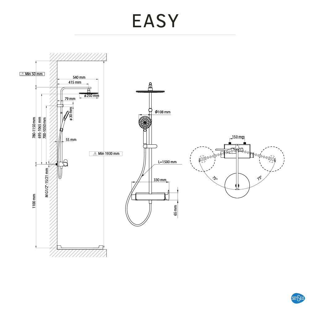 Conjunto de duche com torneira preto Sensea Easy - 6