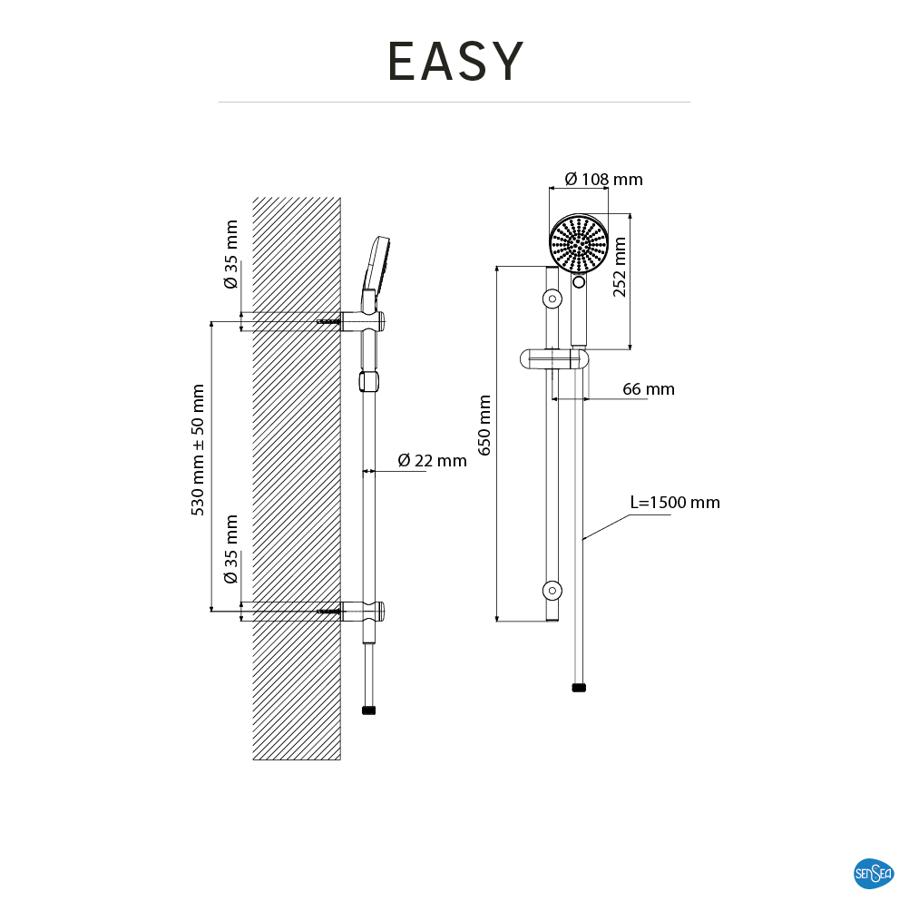 Pommeau de douche 3 jets, flexible et barre chrome SENSEA Easy - 7