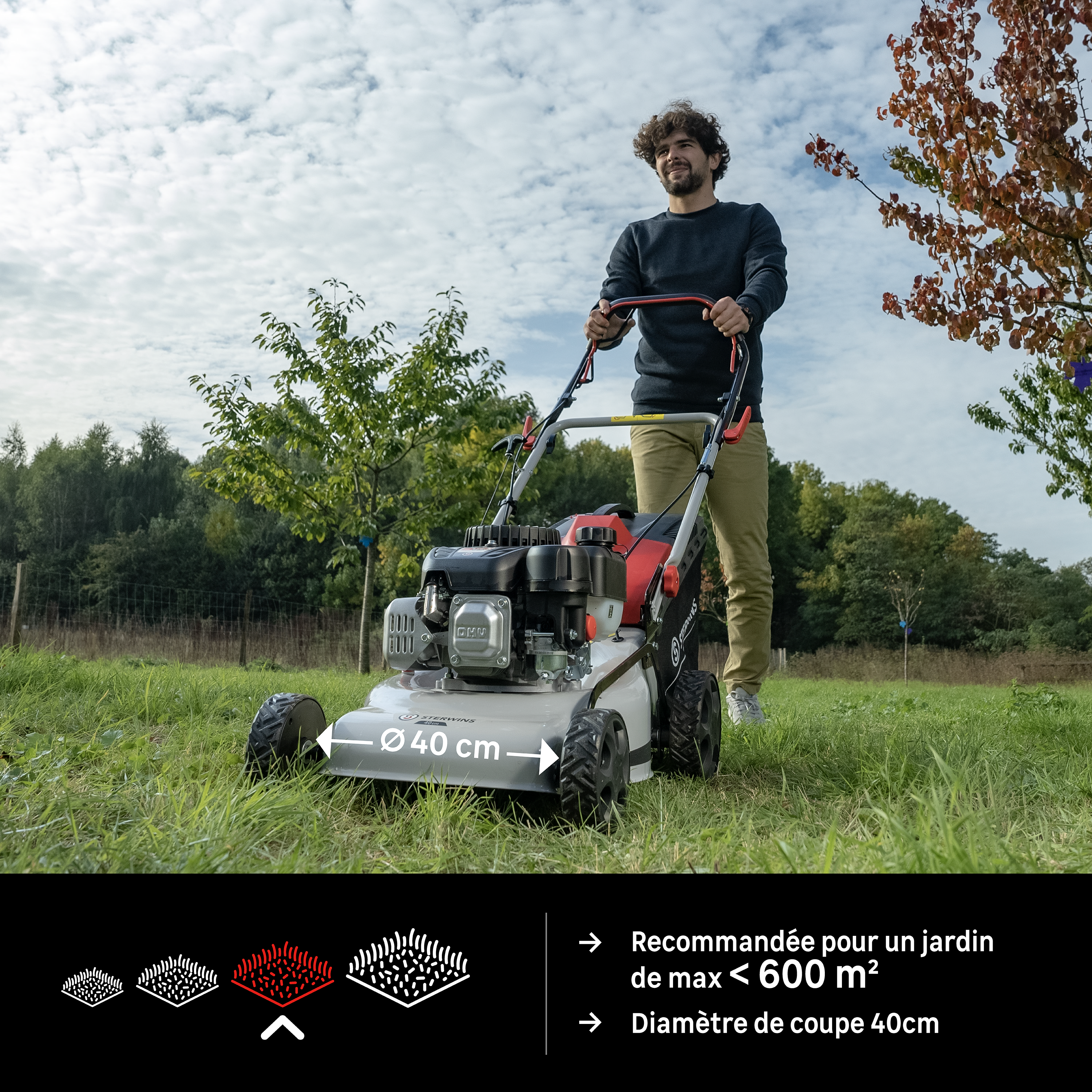 Tondeuse thermique STERWINS , 132 cm³, l.40 cm - 2