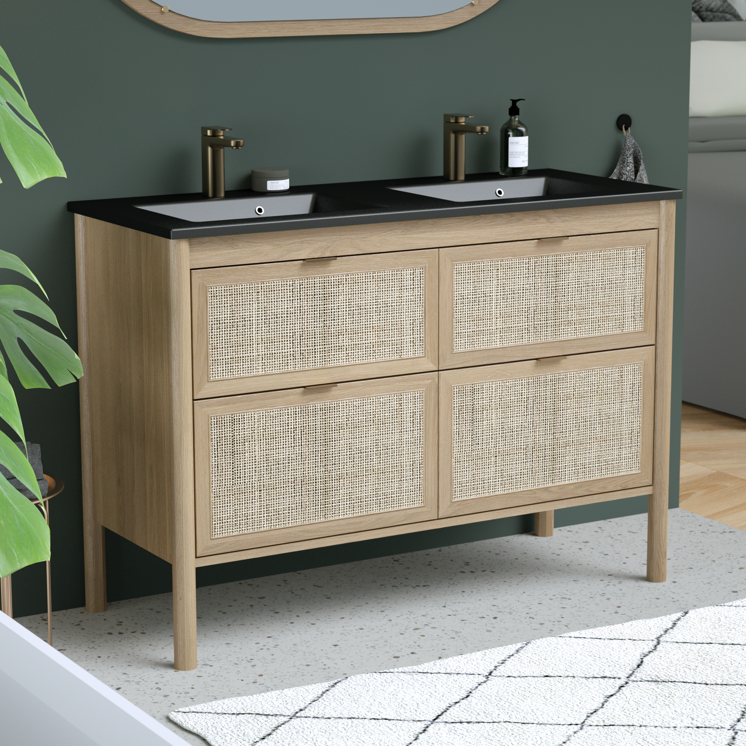 Meuble sous-vasque 4t L.120cm x H.87.5cm x P.48cm plaqué chêne Boho - 3