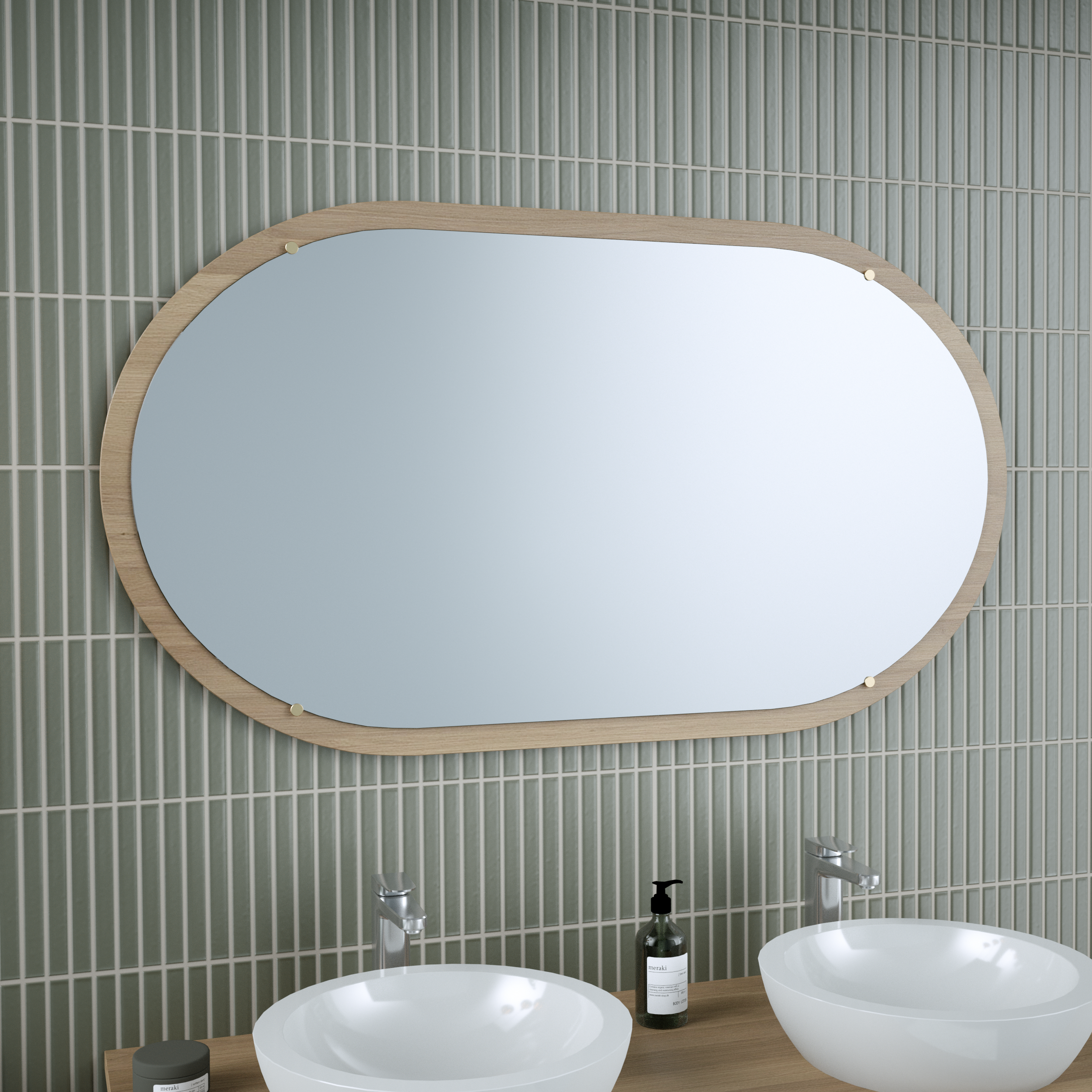 Miroir ovale panneau de fibres de bois recouvert beige Boho/oslo, l.120 x H.65 c - 3