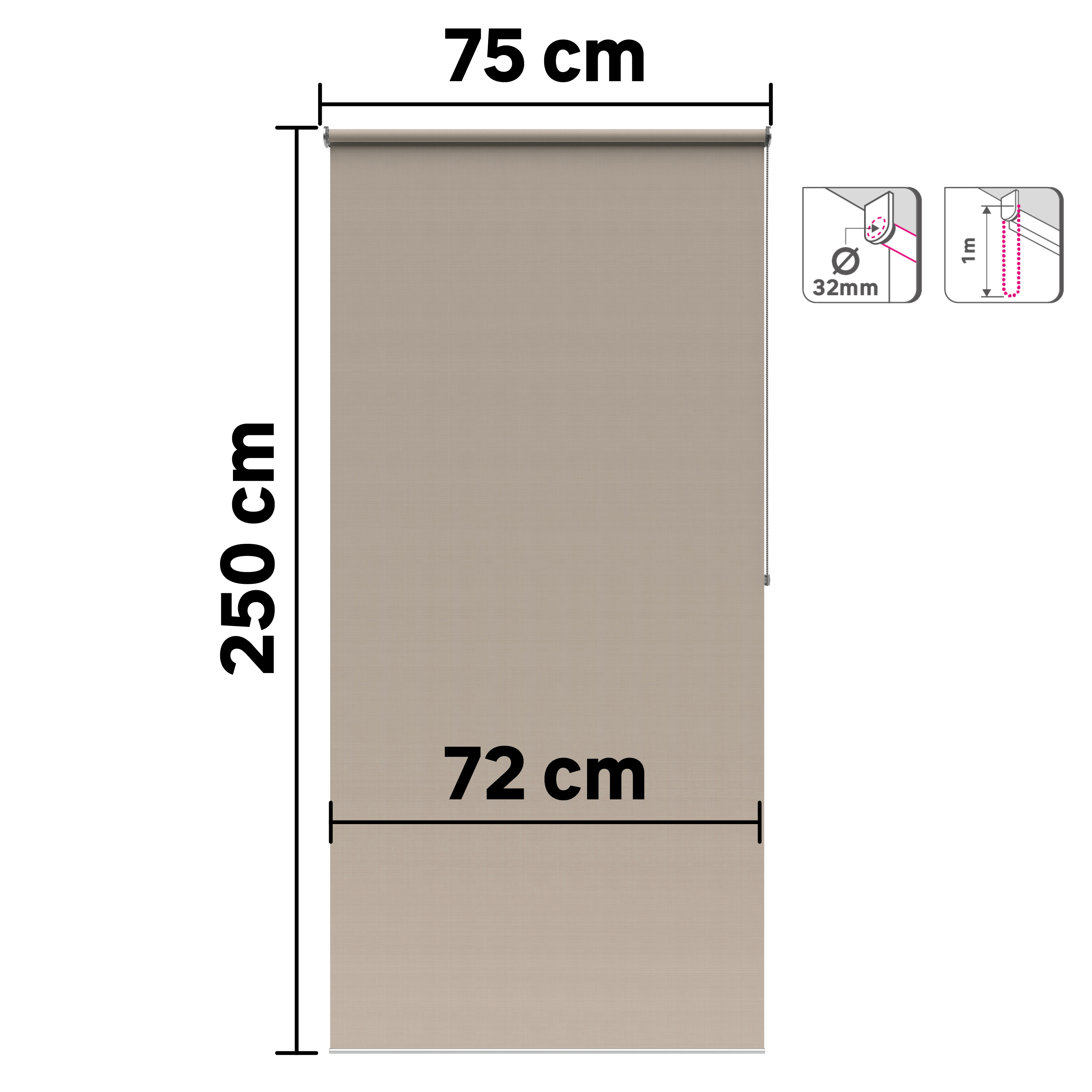Estor enrollable translúcido  con cadena Samba poliéster liso beige fossil INSPIRE de 75x250cm. Instalación sin taladrar - 2