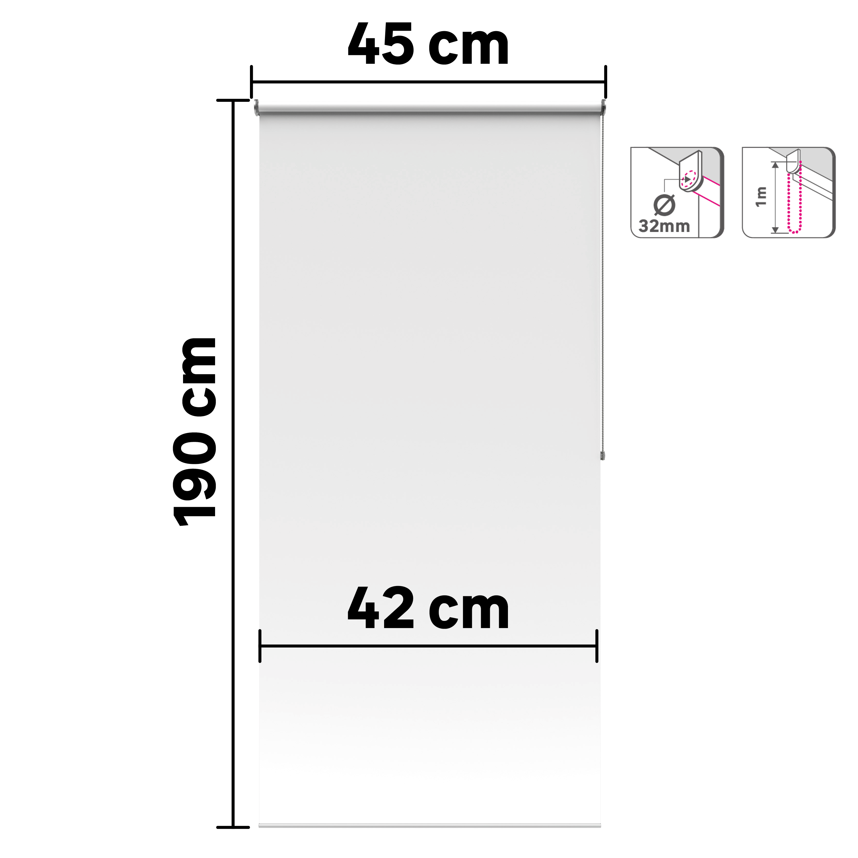Estor enrollable translúcido  con cadena Samba poliéster liso blanco INSPIRE de 45x190cm. Instalación sin taladrar - 2