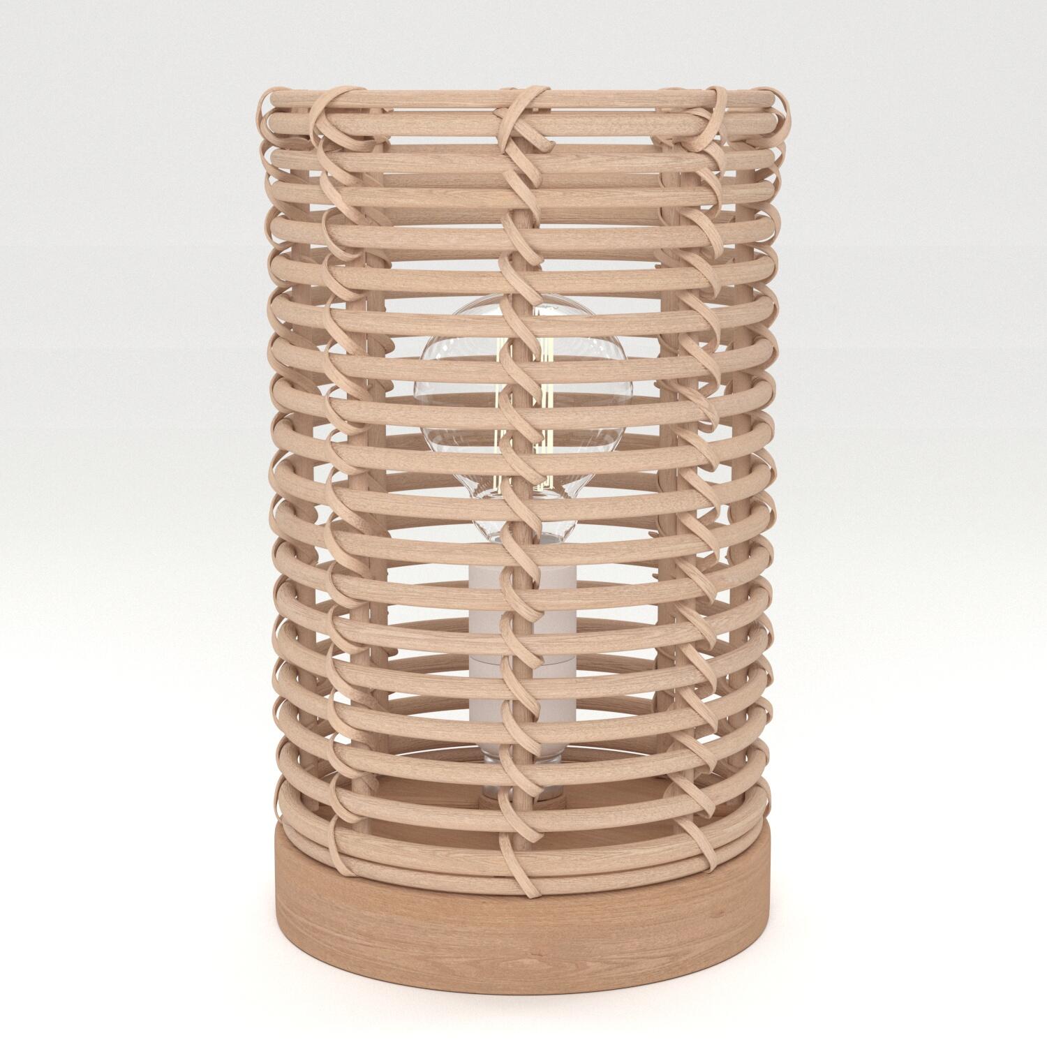 Lámpara de mesa compatible con casquillo E14 Poppy INSPIRE con estructura madera beige pantalla beige de mimbre alimentación a red - 2