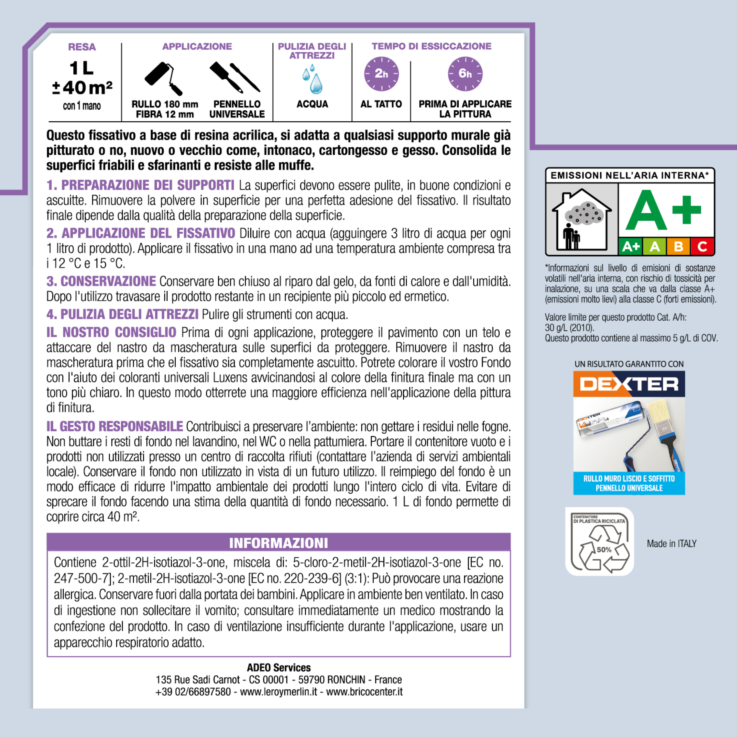 Fissativo per pittura su cartongesso LUXENS antimuffa base acqua, antimuffa 1 L 1 Kg - 5