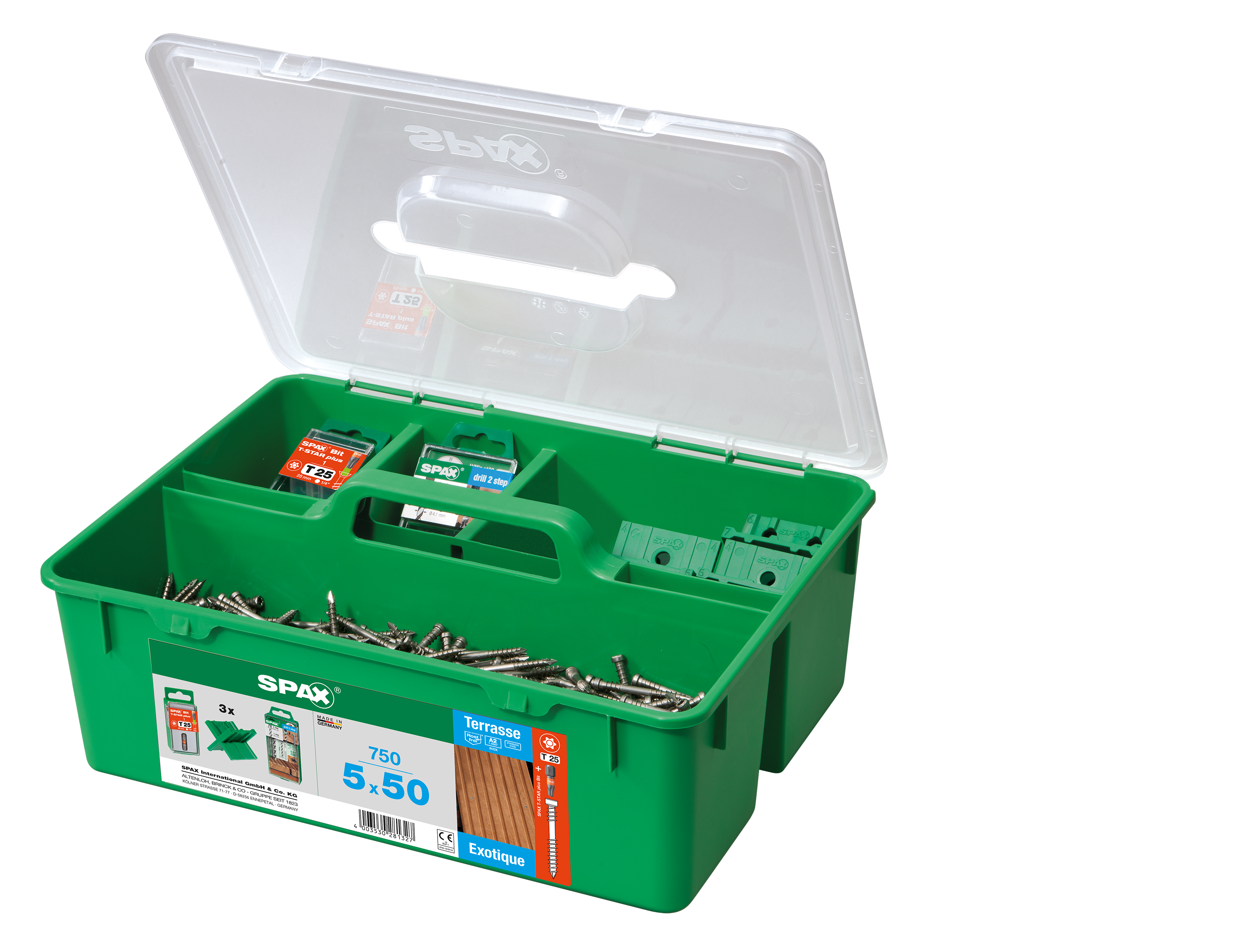 750 vis tête cylindrique diam. 5x50mm + 1 embout + 1 forêt + 3 espaceurs, spax - 3