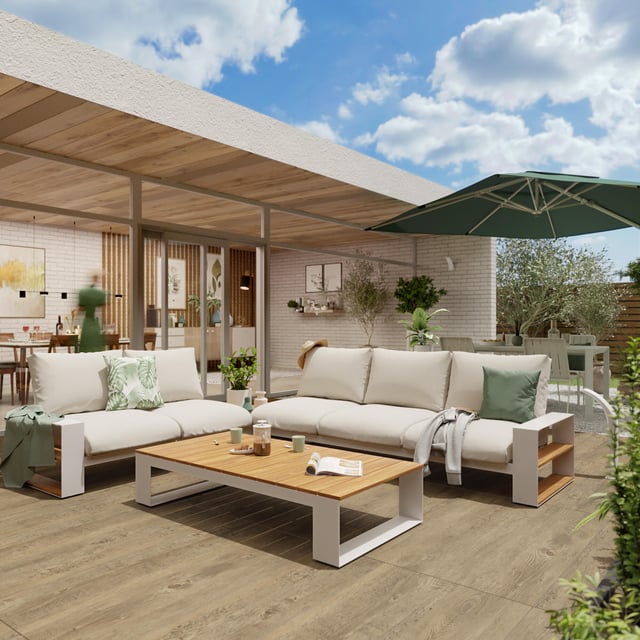 Canapé 3 places de jardin aluminium et teck NATERIAL Surrey