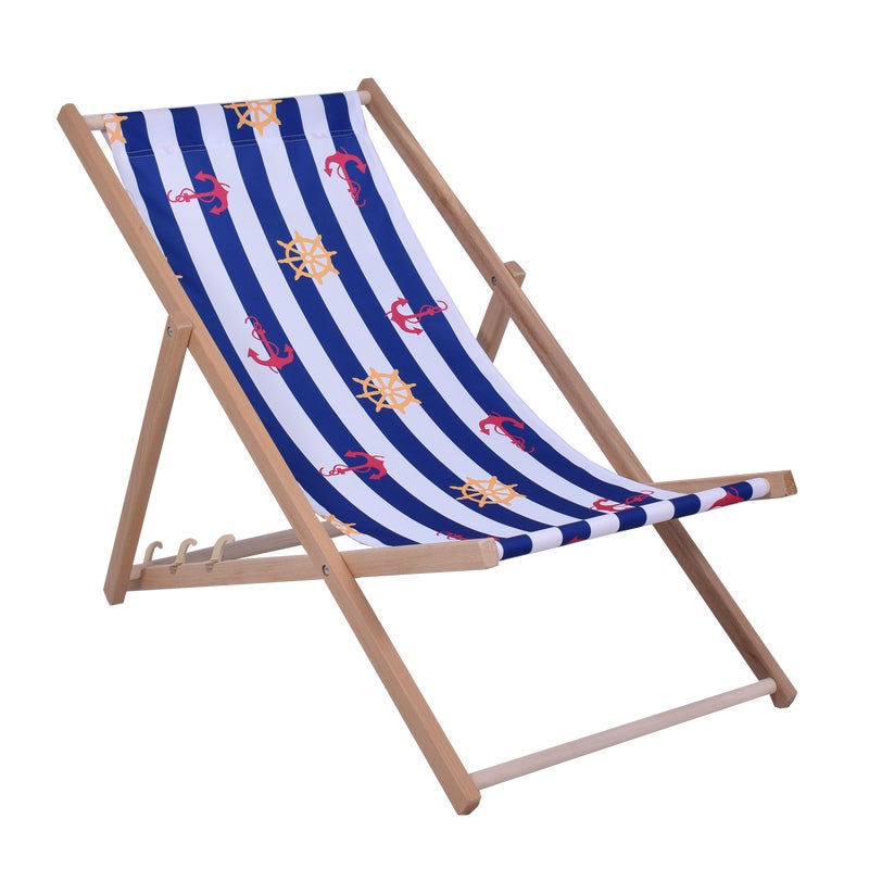 Leżak plażowy Pasy Kotwice drewniany