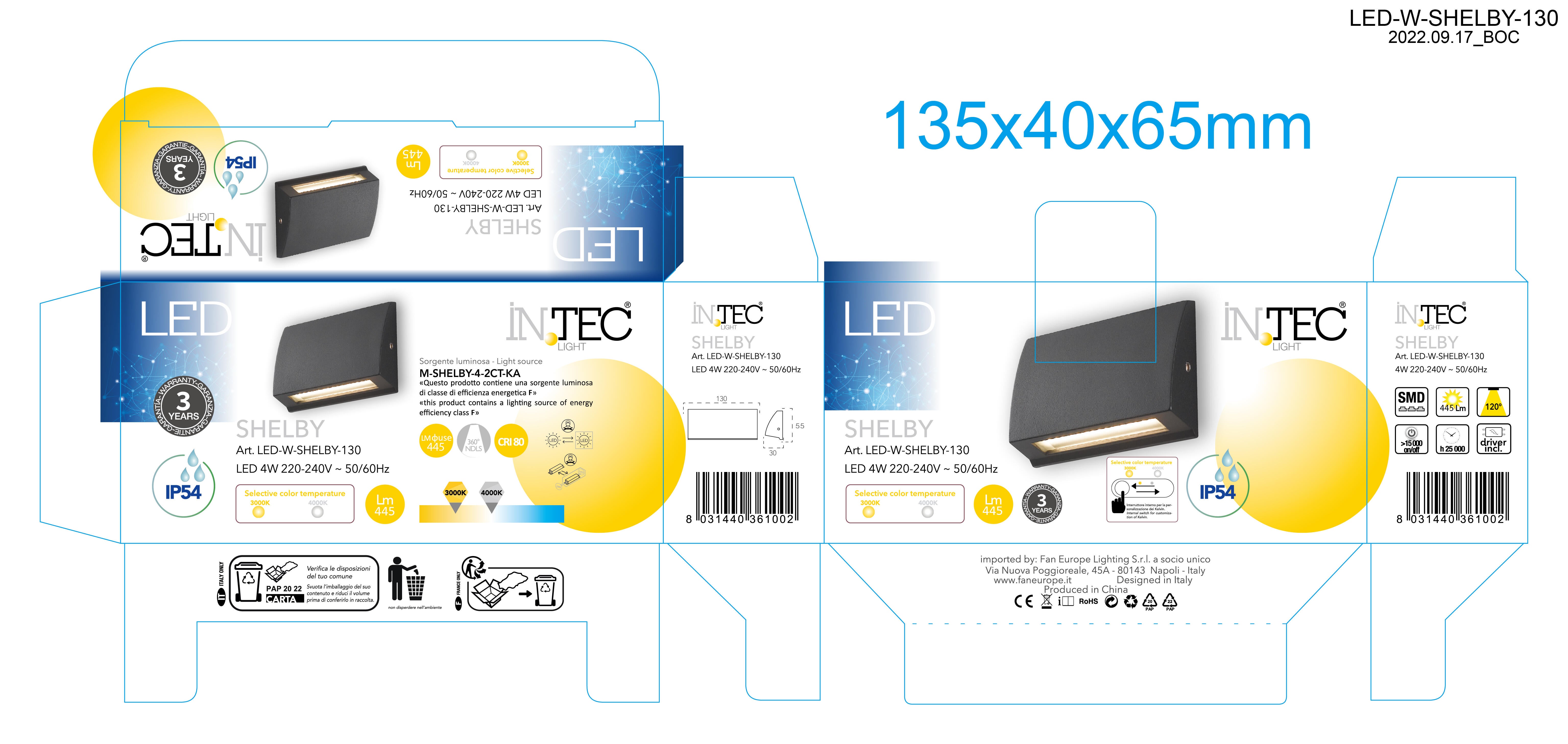Applique LED moderno da esterno Shelby doppia luce nero IP54, luce bianco naturale 120 lumen, INTEC - 7