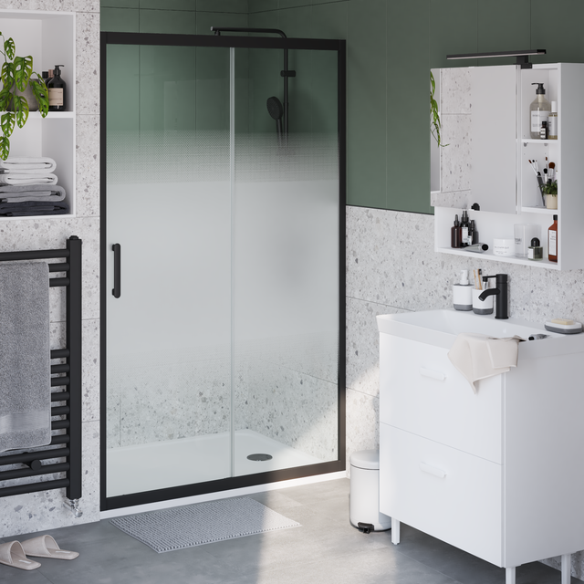 Porte de douche coulissante verre sérigraphié, noir L.120cm, Easy