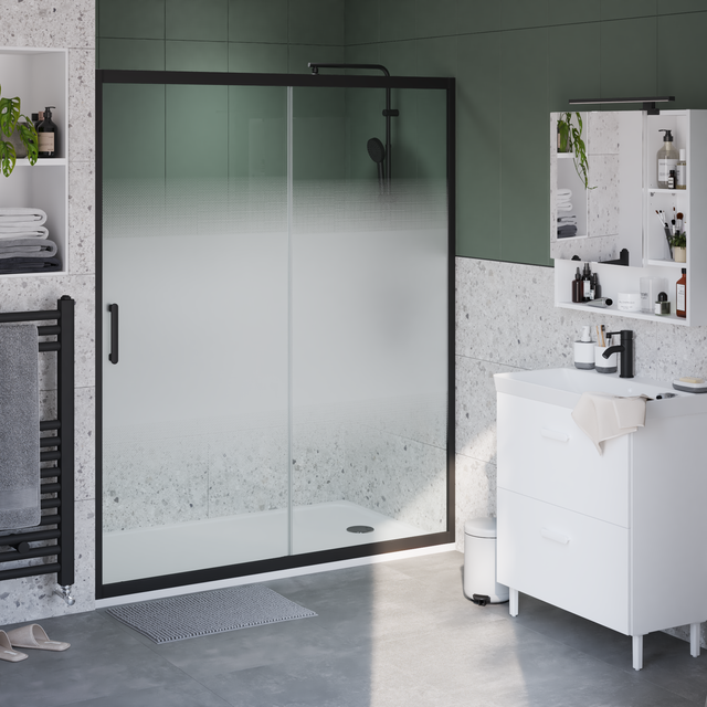 Porte de douche coulissante verre sérigraphié, noir L.150cm, Easy