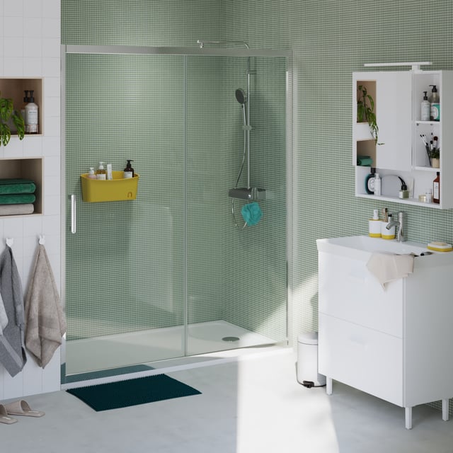 Porte de douche coulissante verre transparent, chromé L.160cm, Easy